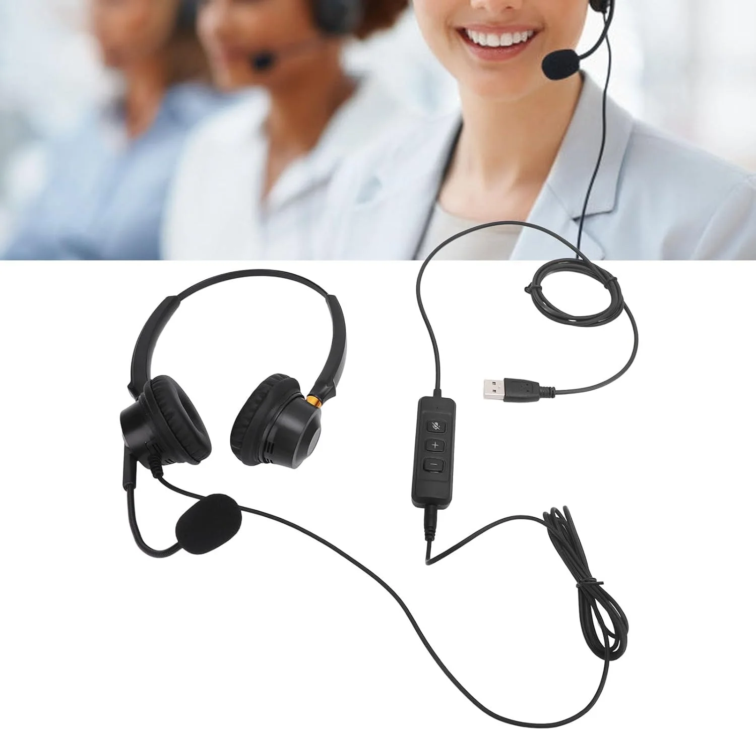هدست XUMIUZIY با میکروفون حذف نویز، هدست تلفن USB دو گوش با قابلیت تنظیم صدا و کابل بلند، مناسب برای مرکز تماس و خدمات مشتری