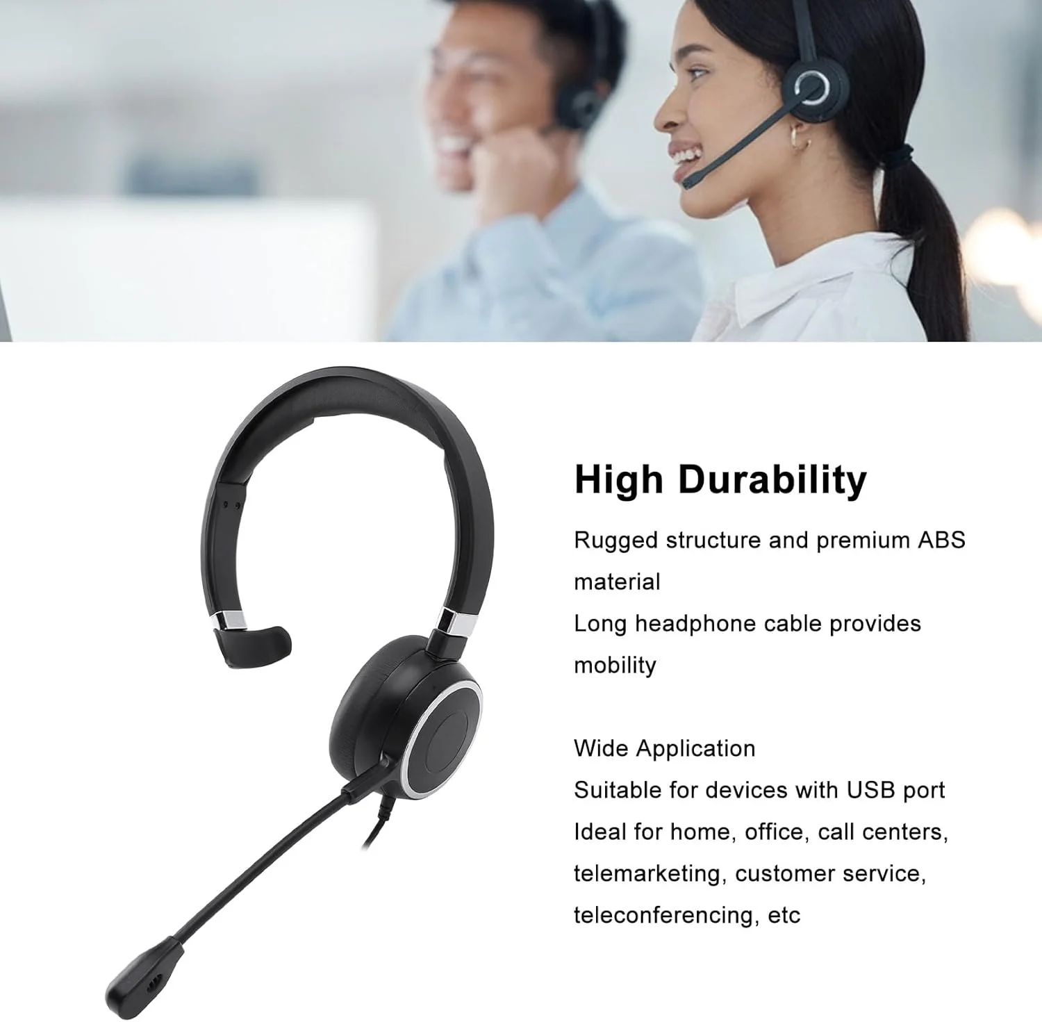 هدست تلفن XUMIUZIY، اتصال USB تک گوش با میکروفون HD قابل تنظیم برای مکالمات واضح در محیط های پر سر و صدا، بالشتک های نرم گوشی و انعطاف پذیر