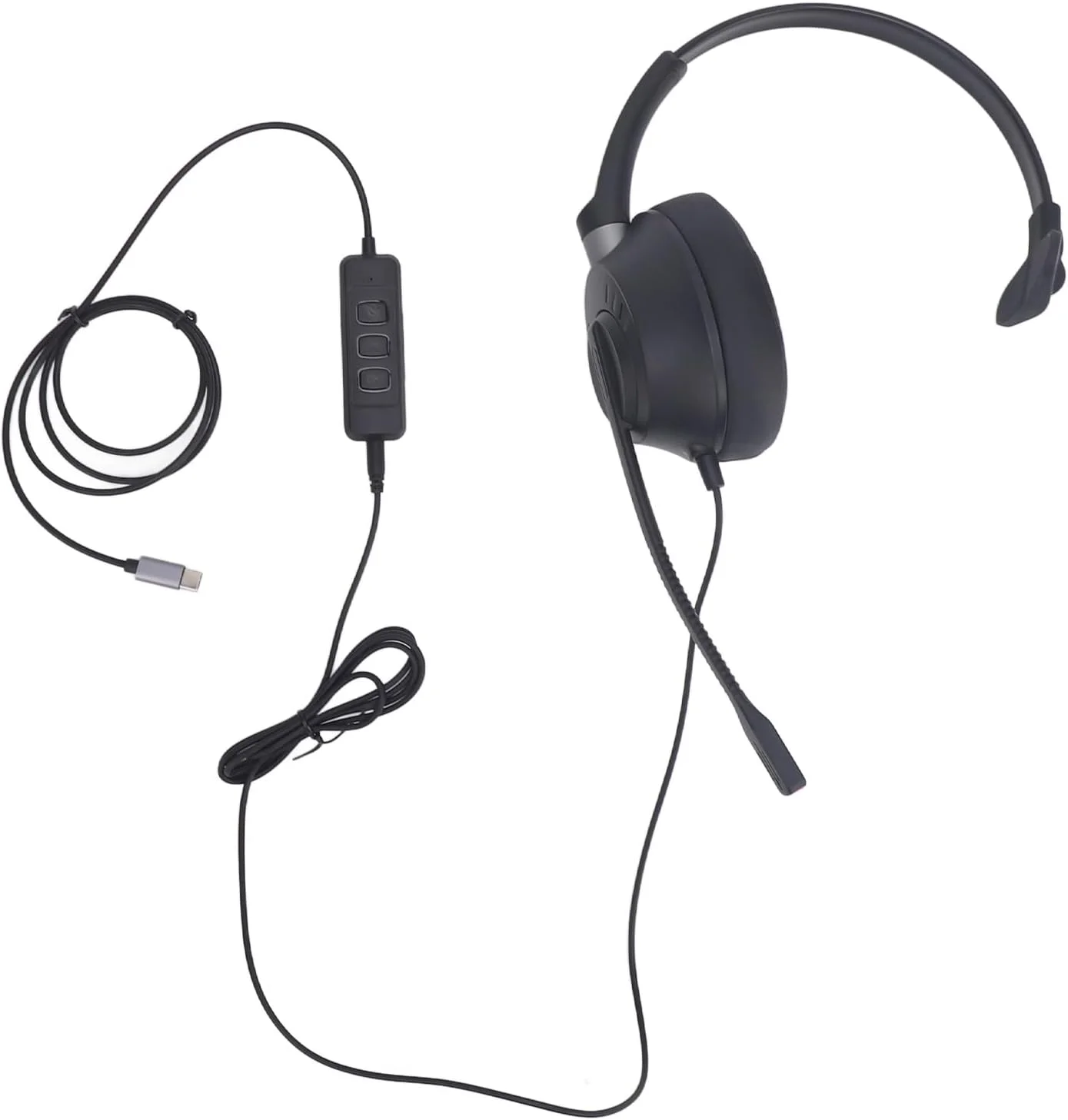 هدست میکروفون HD، رابط USB C، رابط 3.5 میلی متری، تک گوش، کنترل صدا، هدبند انعطاف پذیر، سبک وزن، برای کامپیوتر، لپ تاپ، تلفن همراه، تبلت