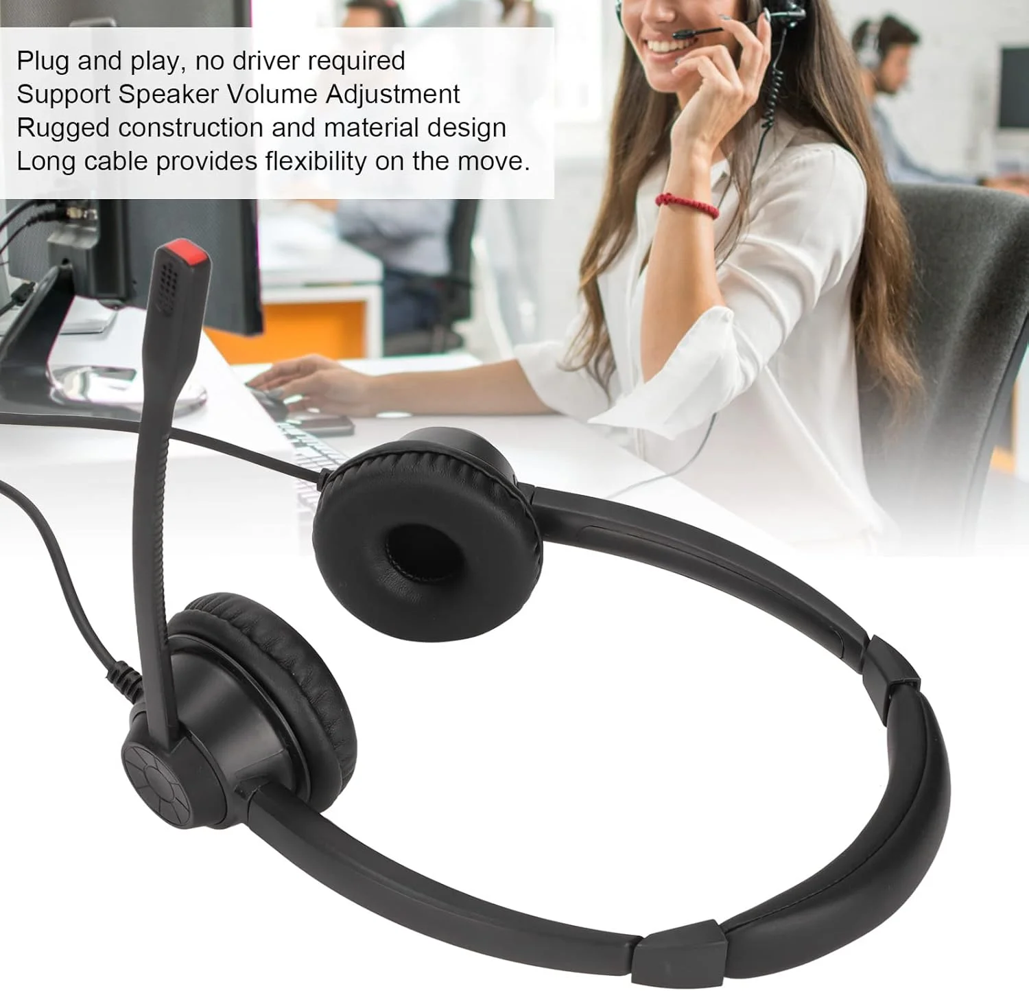 هدفون RJ9 با قابلیت حذف نویز دو گوشی به همراه میکروفون HD برای تلفن، پشتیبانی از تنظیم صدای بلندگو برای مراکز تماس مشکی هدفون RJ9 با قابلیت حذف نویز دو گوشی به همراه میکروفون HD برای تلفن، پشتیبانی از تنظیم صدای بلندگو برای مراکز تماس مشکی