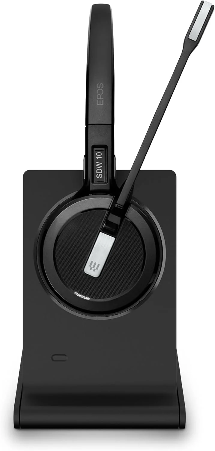 هدست بی سیم حرفه ای DECT مدل EPOS Impact 5000 Go MS 3-in-1 با میکروفون حذف نویز، دارای گواهی Microsoft Teams، برد 135 متری، پایه شارژ تاشو و دانگل USB-A