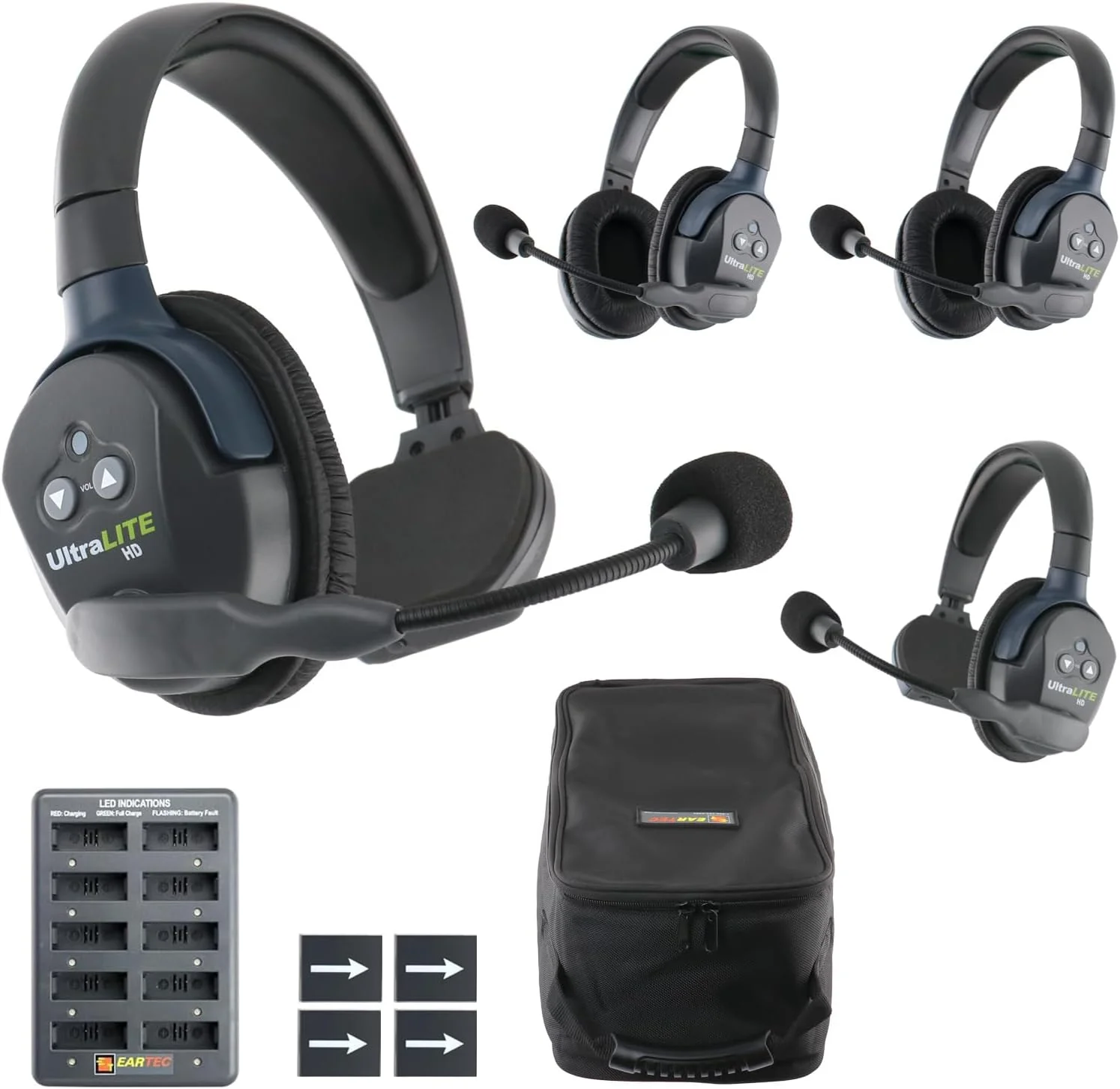 سیستم ارتباطی بی سیم دو طرفه Eartec UL422 UltraLITE - 1 هدست اصلی تک گوش ULSM، 1 هدست ریموت تک گوش ULSR و بسته 2 عددی هدست ریموت دو گوش ULDR