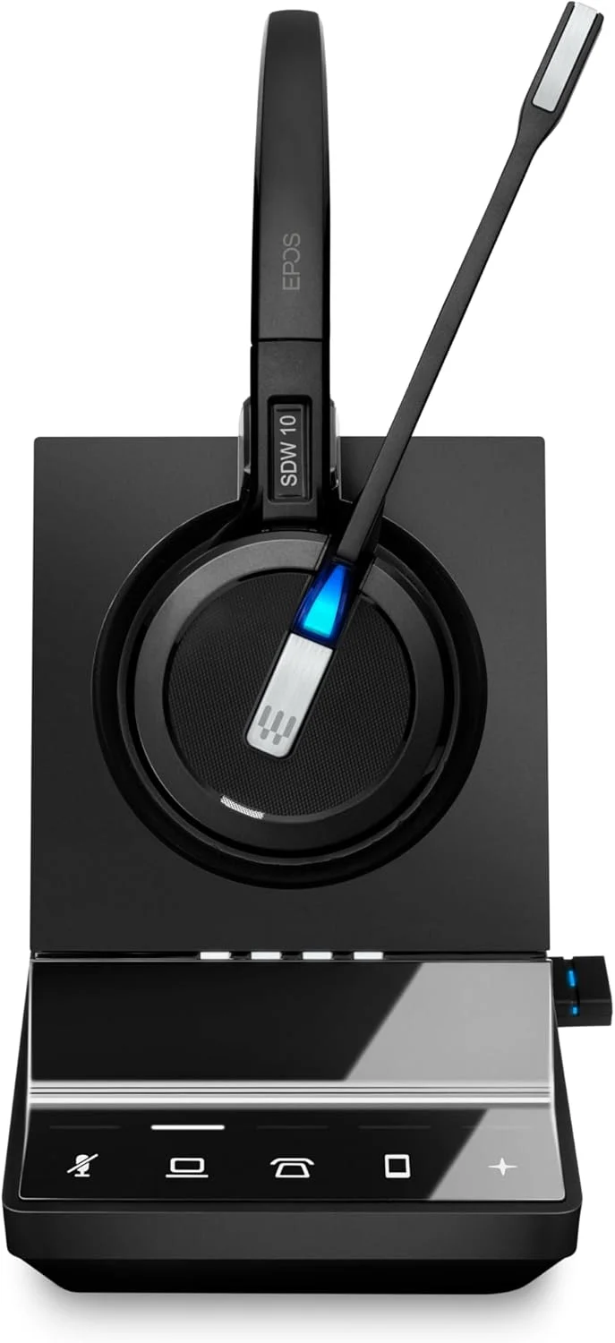 هدست بی سیم DECT یک طرفه Epos Sennheiser SDW 5016 (507016) برای تلفن رومیزی، سافت فون/رایانه شخصی و اتصال تلفن همراه، میکروفون دوگانه با قابلیت حذف نویز فوق العاده، مشکی، 3 اینچ