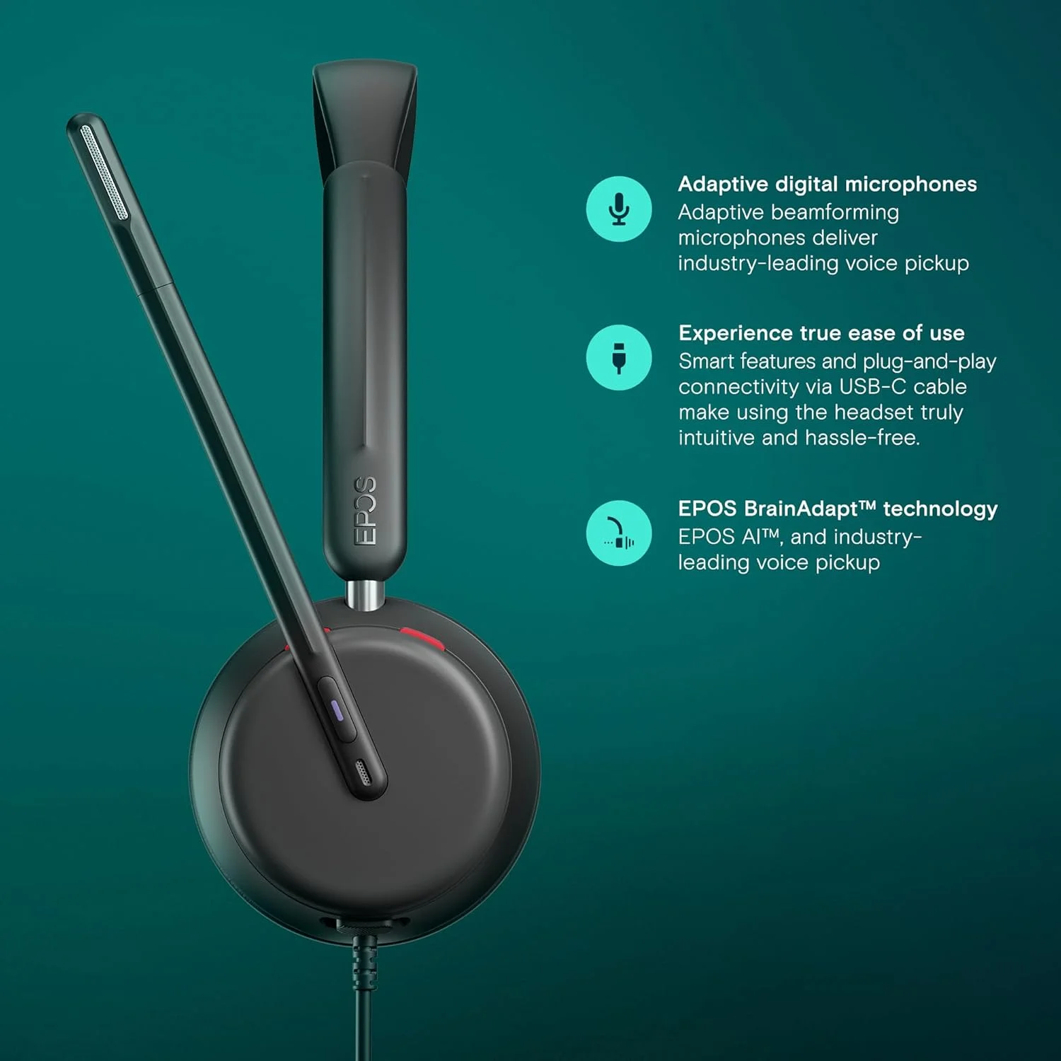 هدست دو طرفه EPOS IMPACT 860T دارای گواهینامه Microsoft Teams برای بهبود کارایی اداری، صدای باند پهن عالی، اتصال USB-C هدست دو طرفه EPOS IMPACT 860T دارای گواهینامه Microsoft Teams برای بهبود کارایی اداری، صدای باند پهن عالی، اتصال USB-C