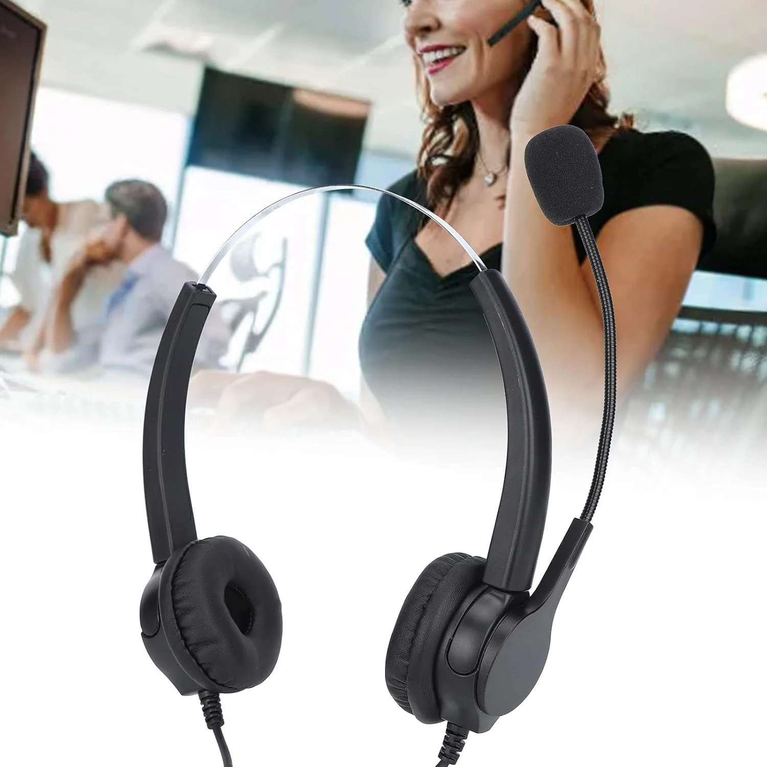 هدست تلفن گونیک با میکروفون حذف نویز، هدفون رو گوشی مرکز تماس تجاری جک 3.5 میلی متری، برای تلفن های ثابت خانگی/رومیزی (VH500D-3.5 (دو گوش)) هدست تلفن گونیک با میکروفون حذف نویز، هدفون رو گوشی مرکز تماس تجاری جک 3.5 میلی متری، برای تلفن های ثابت خانگی/رومیزی (VH500D-3.5 (دو گوش))