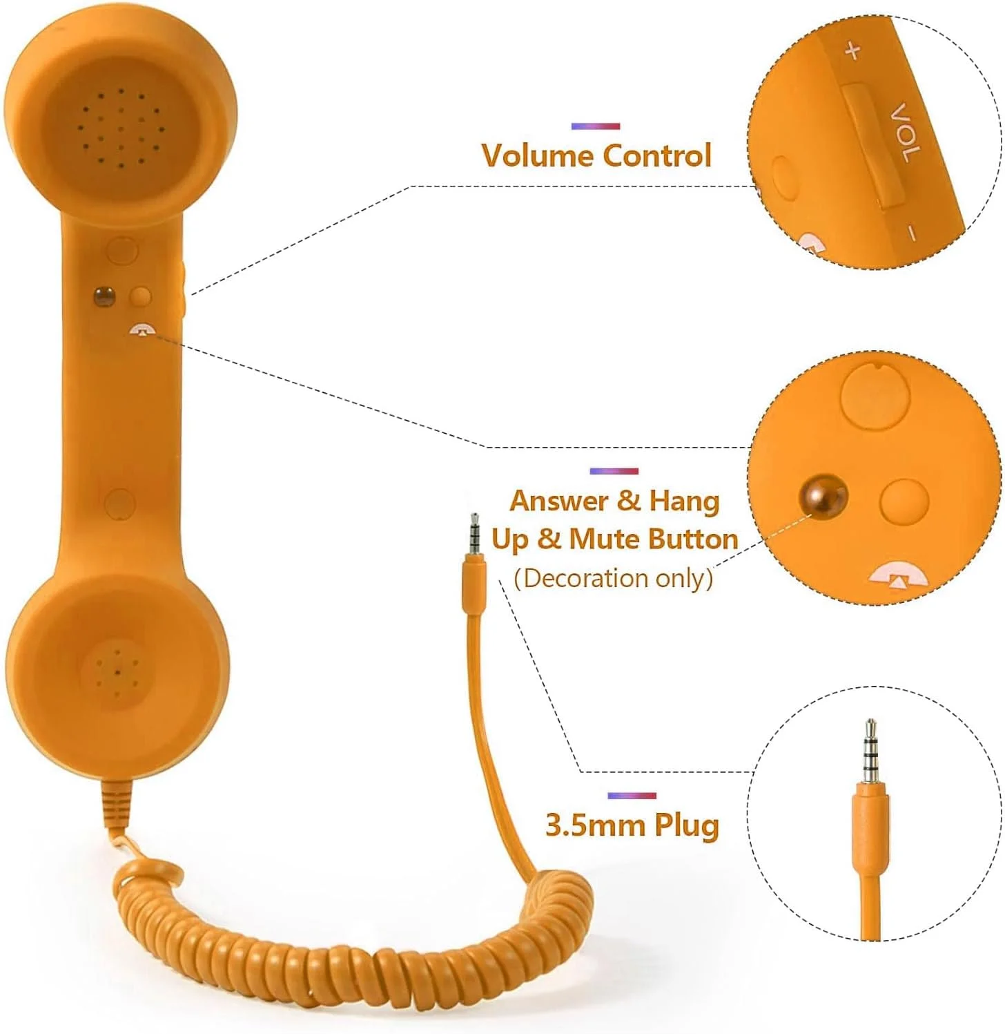 گوشی تلفن همراه، گوشی تلفن یکپارچهسازی با سیستمعامل مقاوم در برابر تشعشع با سوکت 3.5 میلی متری و کانکتورهای USB C گوشی تلفن همراه برای تلفن هوشمند (نارنجی) گوشی تلفن همراه، گوشی تلفن یکپارچهسازی با سیستمعامل مقاوم در برابر تشعشع با سوکت 3.5 میلی متری و کانکتورهای USB C گوشی تلفن همراه برای تلفن هوشمند (نارنجی)