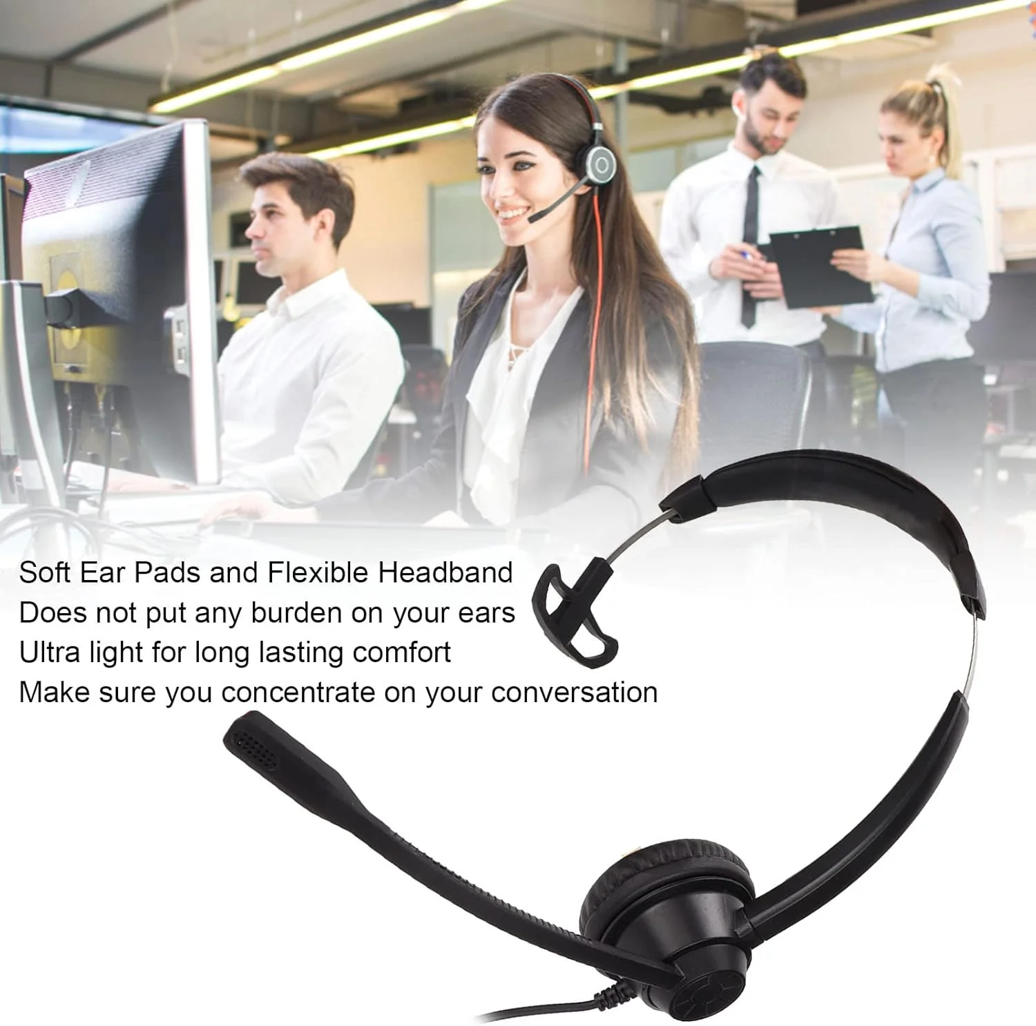 هدفون خدمات مشتری، هدست تلفن یک طرفه با کاهش نویز برای دفتر و بازاریابی تلفنی هدفون خدمات مشتری، هدست تلفن یک طرفه با کاهش نویز برای دفتر و بازاریابی تلفنی