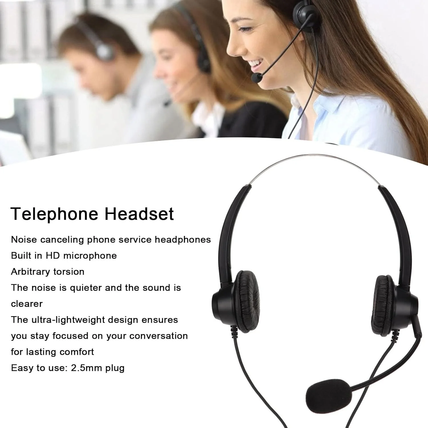 هدست با میکروفون، H360D - هدست تجاری دو گوشی 2.5 میلی متری با دوشاخه 2.5 میلی متری مشکی با قابلیت تنظیم صدا و حذف نویز برای دفتر، مرکز تماس و کنفرانس تلفنی هدست با میکروفون، H360D - هدست تجاری دو گوشی 2.5 میلی متری با دوشاخه 2.5 میلی متری مشکی با قابلیت تنظیم صدا و حذف نویز برای دفتر، مرکز تماس و کنفرانس تلفنی