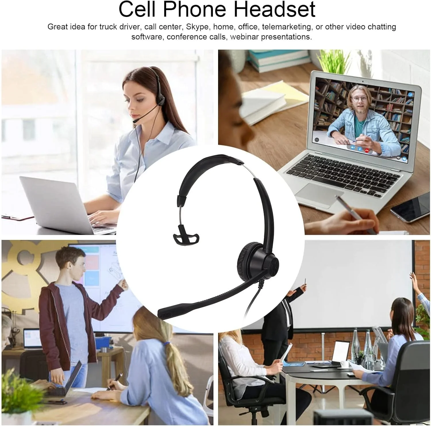 هدست تک گوش سیم دار با میکروفون حذف نویز، هدست خدمات مشتری RJ9 برای مرکز تماس، هدست تک گوش قابل حمل برای بازاریابی تلفنی اسکایپ