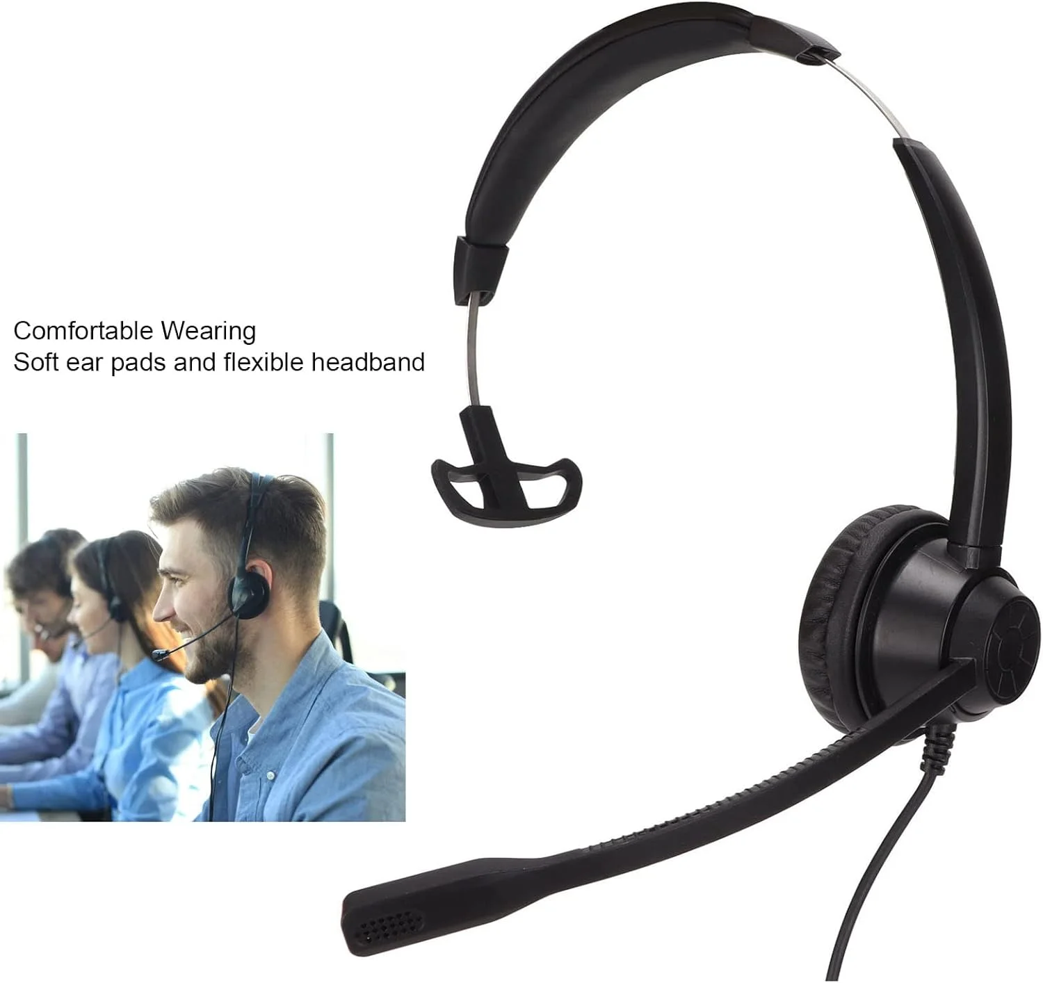 هدست تک گوش سیم دار با میکروفون حذف نویز، هدست خدمات مشتری RJ9 برای مرکز تماس، هدست تک گوش قابل حمل برای بازاریابی تلفنی اسکایپ