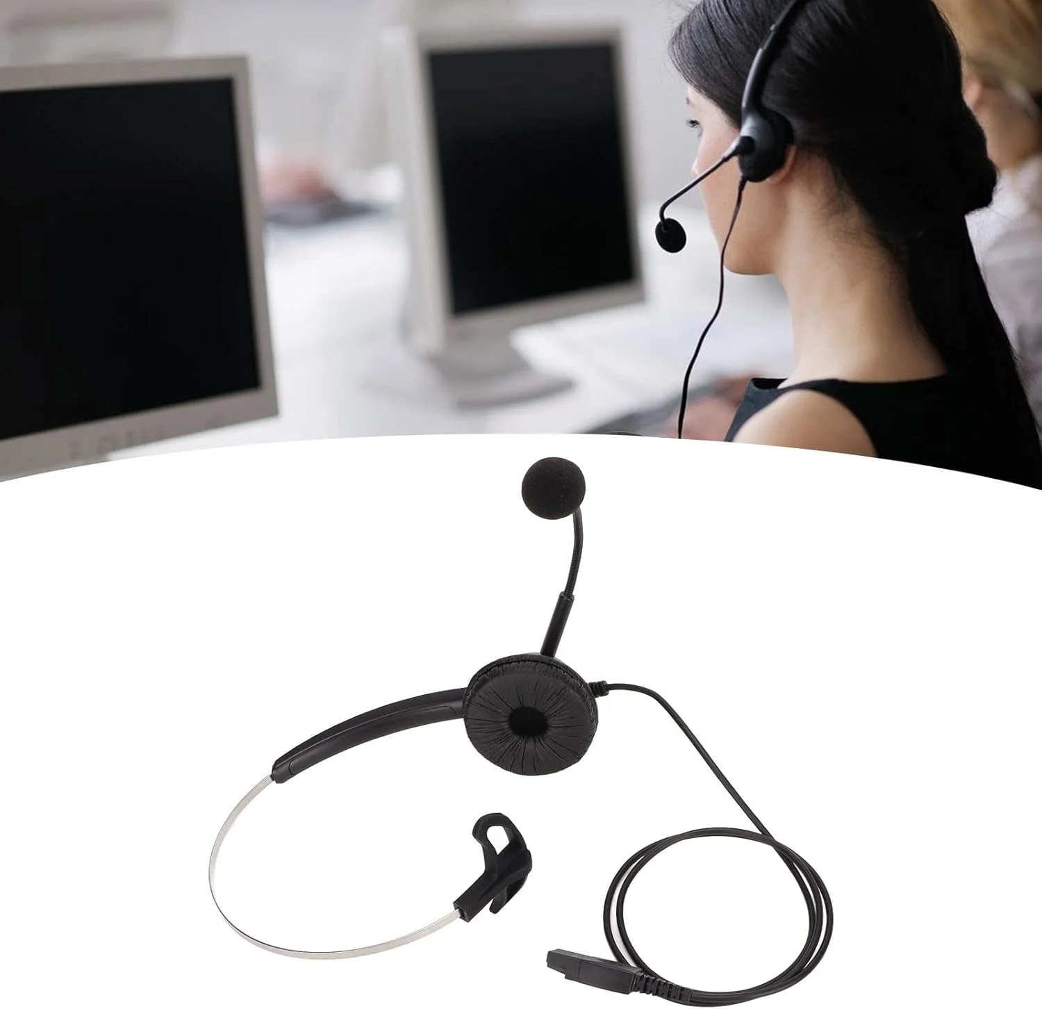 هدست با میکروفون مدل H360D QD تک گوش، هدست تلفن مشکی با قابلیت حذف نویز و اتصال سریع QD برای جابرا و بین