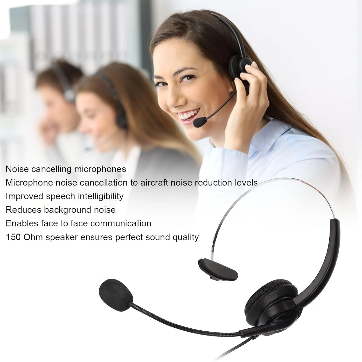 هدست مرکز تماس تک گوش با قابلیت حذف نویز، دوشاخه 3.5 میلیمتری، هدفون رو گوشی کامپیوتر برای دورههای آنلاین و مراکز تماس هدست مرکز تماس تک گوش با قابلیت حذف نویز، دوشاخه 3.5 میلیمتری، هدفون رو گوشی کامپیوتر برای دورههای آنلاین و مراکز تماس