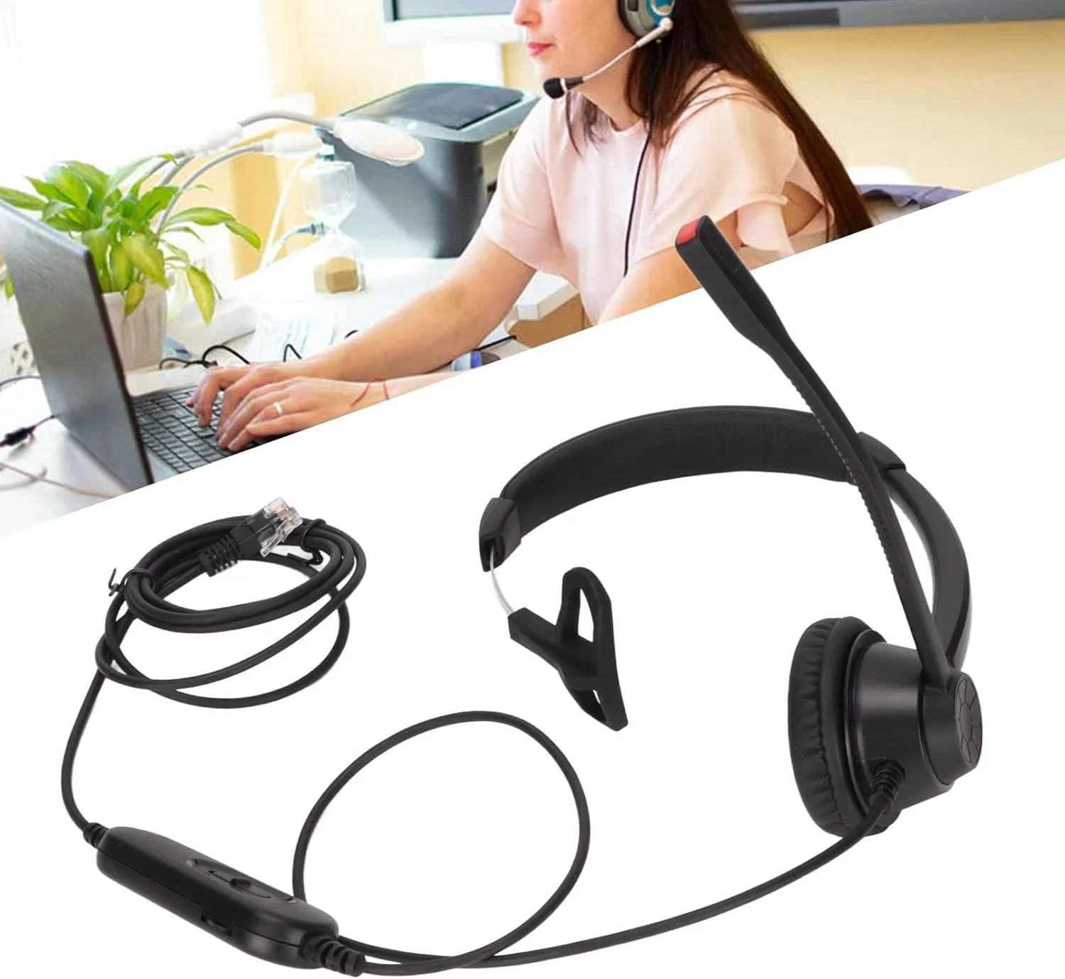 هدست تک گوش سیم دار با میکروفون حذف نویز، هدست خدمات مشتری RJ9 برای مرکز تماس، هدست تک گوش قابل حمل برای بازاریابی تلفنی اسکایپ