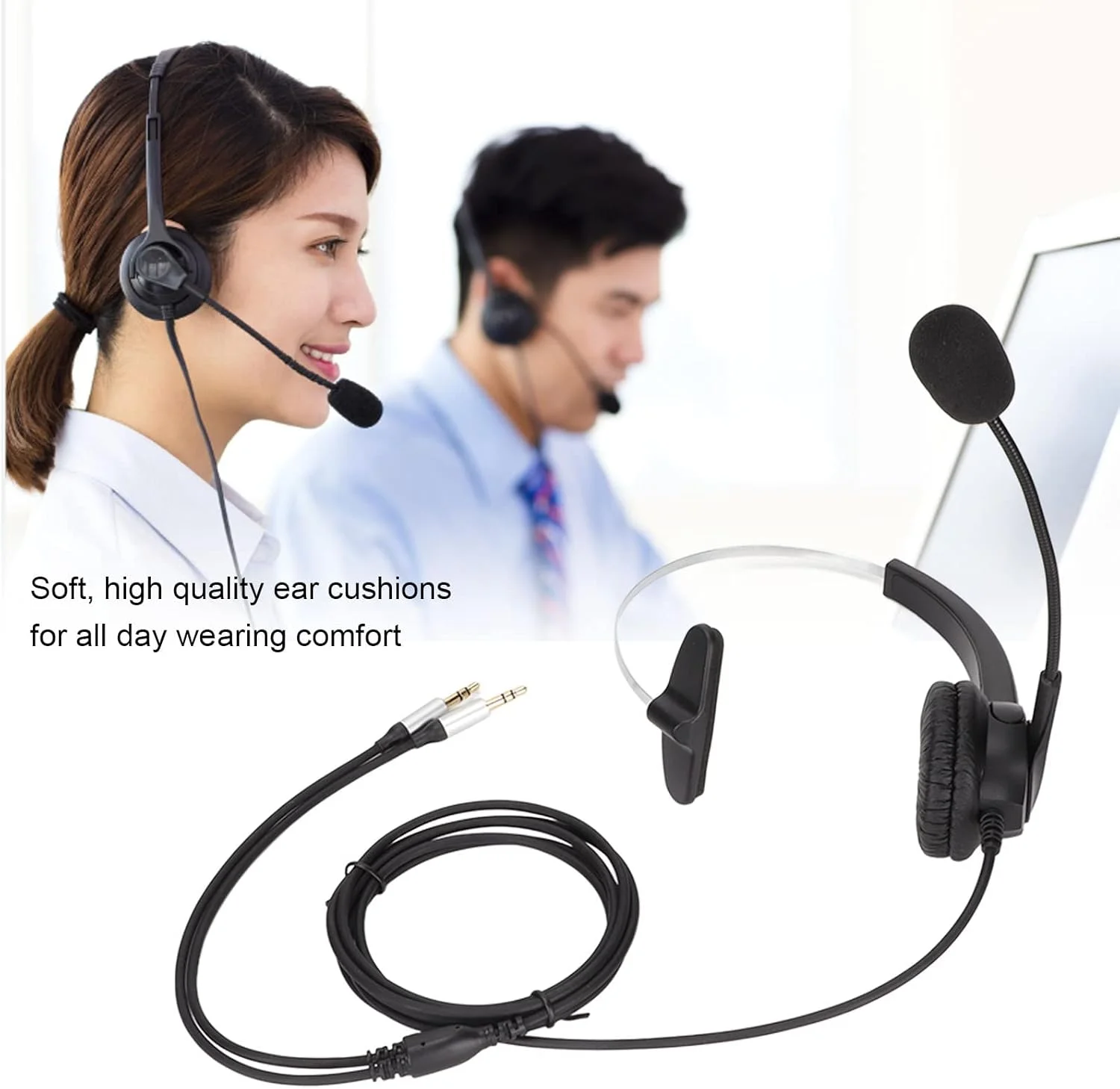 هدست مرکز تماس تک گوش با قابلیت حذف نویز، دوشاخه 3.5 میلیمتری، هدفون رو گوشی کامپیوتر برای دورههای آنلاین و مراکز تماس هدست مرکز تماس تک گوش با قابلیت حذف نویز، دوشاخه 3.5 میلیمتری، هدفون رو گوشی کامپیوتر برای دورههای آنلاین و مراکز تماس