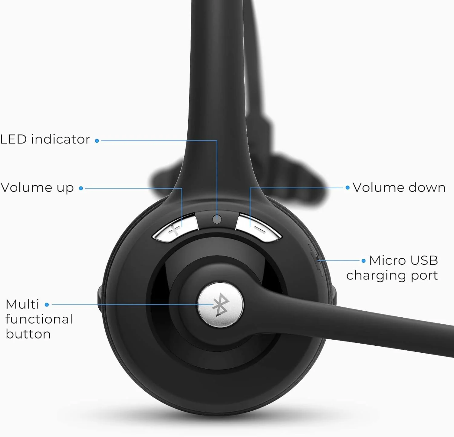 هدست راننده کامیون، هدست تلفن همراه بی سیم با میکروفون حذف نویز CVC 6.0، بیش از 16 ساعت زمان مکالمه، هدفون تلفن هندزفری برای کامپیوتر، دفتر، خانه، مرکز تماس
