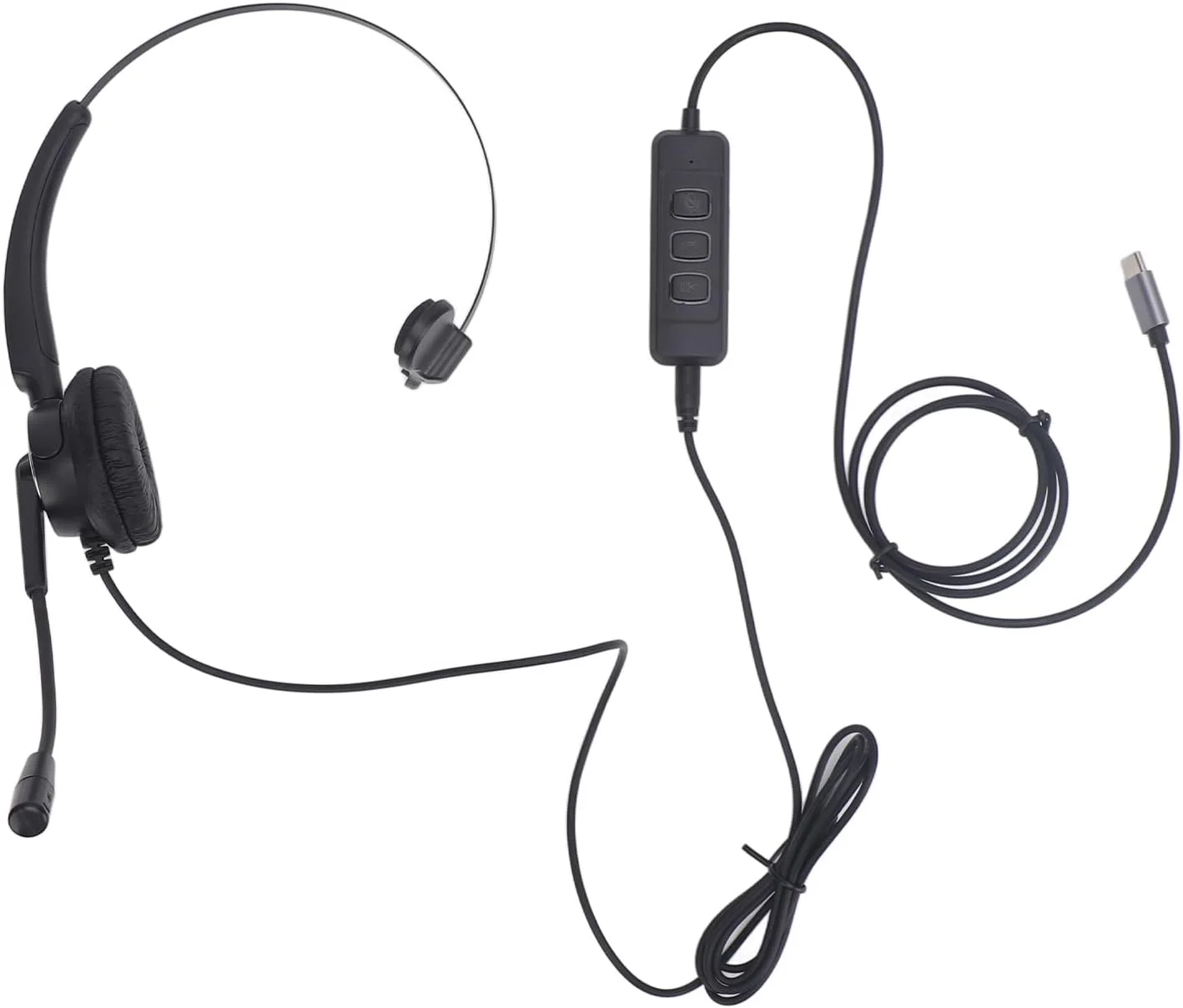 هدست تلفن برای تلفن، هدست سیمی با میکروفون حذف نویز، هدست VoIP تک گوش برای رایانه شخصی، لپ تاپ، تبلت، پشتیبانی از اتصال USB C به USB 3.5 میلی متری