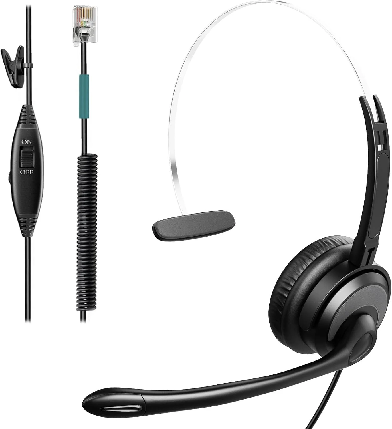 هدست تلفن برای تلفن های اداری، هدست تلفن سیمی مونو با میکروفون حذف نویز - هدست برای تلفن های ثابت اداری سازگار با Polycom Plantronics Nortel Toshiba Mitel ShoreTel