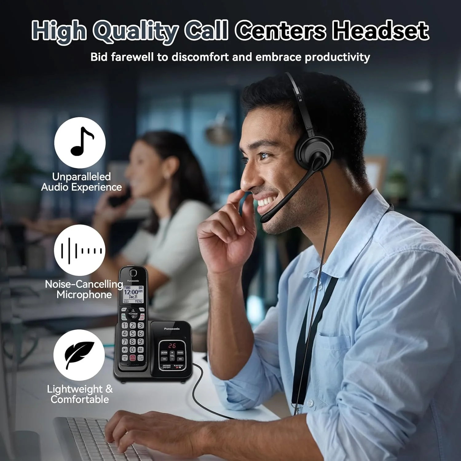 هدست تلفن برای تلفن های اداری، هدست تلفن سیمی مونو با میکروفون حذف نویز - هدست برای تلفن های ثابت اداری سازگار با Polycom Plantronics Nortel Toshiba Mitel ShoreTel