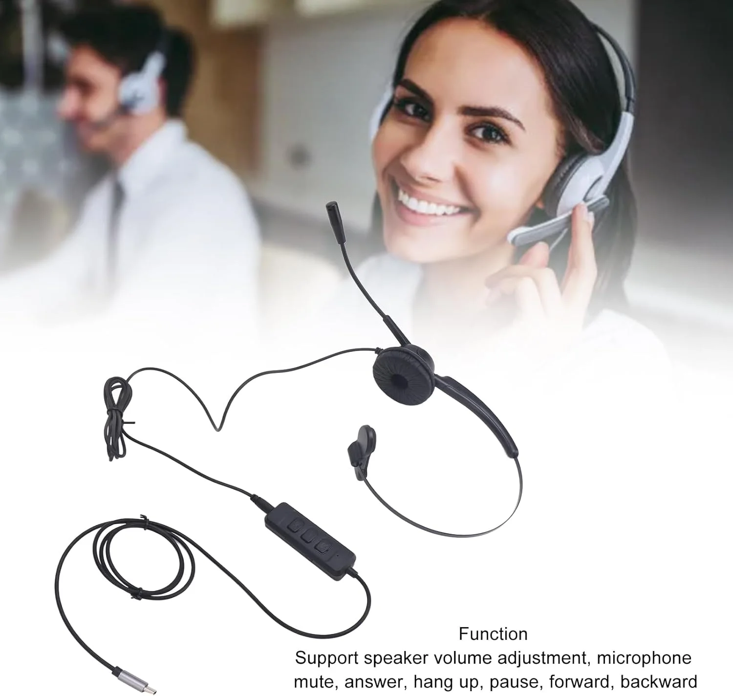 هدست تلفن برای تلفن، هدست سیمی با میکروفون حذف نویز، هدست VoIP تک گوش برای رایانه شخصی، لپ تاپ، تبلت، پشتیبانی از اتصال USB C به USB 3.5 میلی متری هدست تلفن برای تلفن، هدست سیمی با میکروفون حذف نویز، هدست VoIP تک گوش برای رایانه شخصی، لپ تاپ، تبلت، پشتیبانی از اتصال USB C به USB 3.5 میلی متری