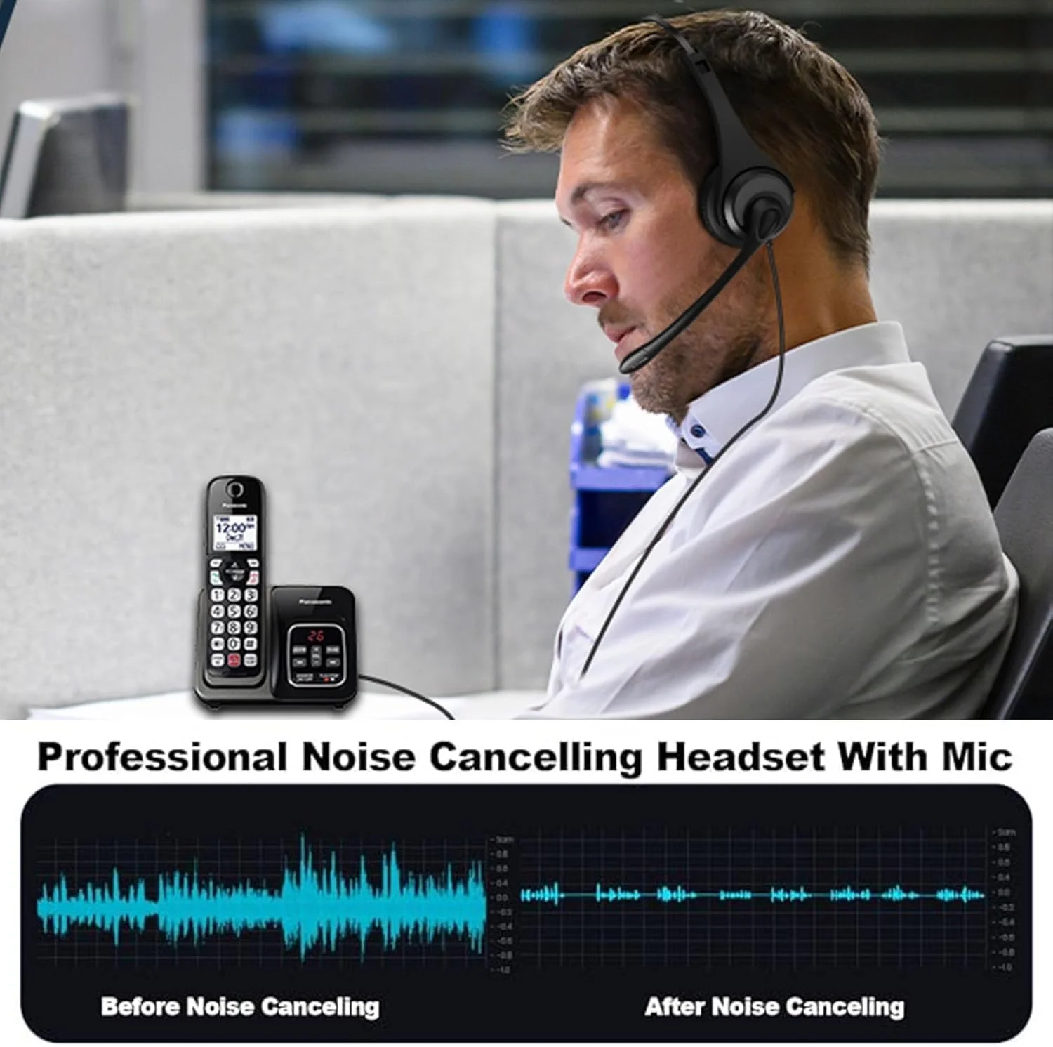 هدست تلفن برای تلفن های اداری، هدست تلفن سیمی مونو با میکروفون حذف نویز - هدست برای تلفن های ثابت اداری سازگار با Polycom Plantronics Nortel Toshiba Mitel ShoreTel