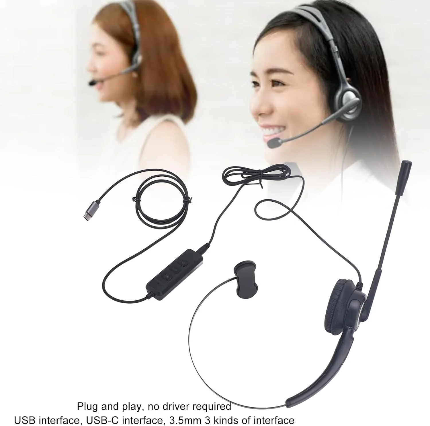 هدست تلفن برای تلفن، هدست سیمی با میکروفون حذف نویز، هدست VoIP تک گوش برای رایانه شخصی، لپ تاپ، تبلت، پشتیبانی از اتصال USB C به USB 3.5 میلی متری هدست تلفن برای تلفن، هدست سیمی با میکروفون حذف نویز، هدست VoIP تک گوش برای رایانه شخصی، لپ تاپ، تبلت، پشتیبانی از اتصال USB C به USB 3.5 میلی متری