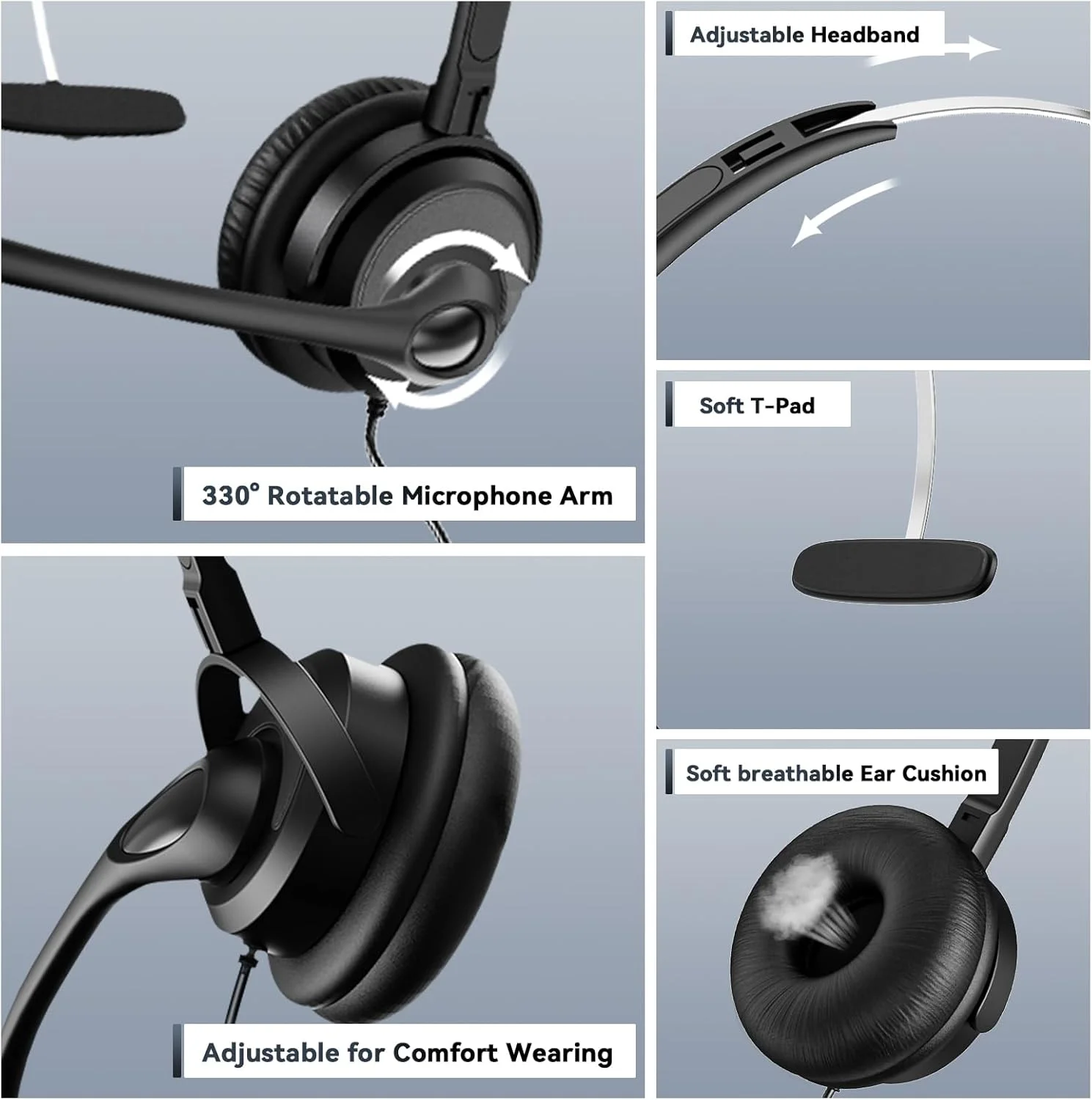 هدست تلفن برای تلفن های اداری، هدست تلفن سیمی مونو با میکروفون حذف نویز - هدست برای تلفن های ثابت اداری سازگار با Polycom Plantronics Nortel Toshiba Mitel ShoreTel