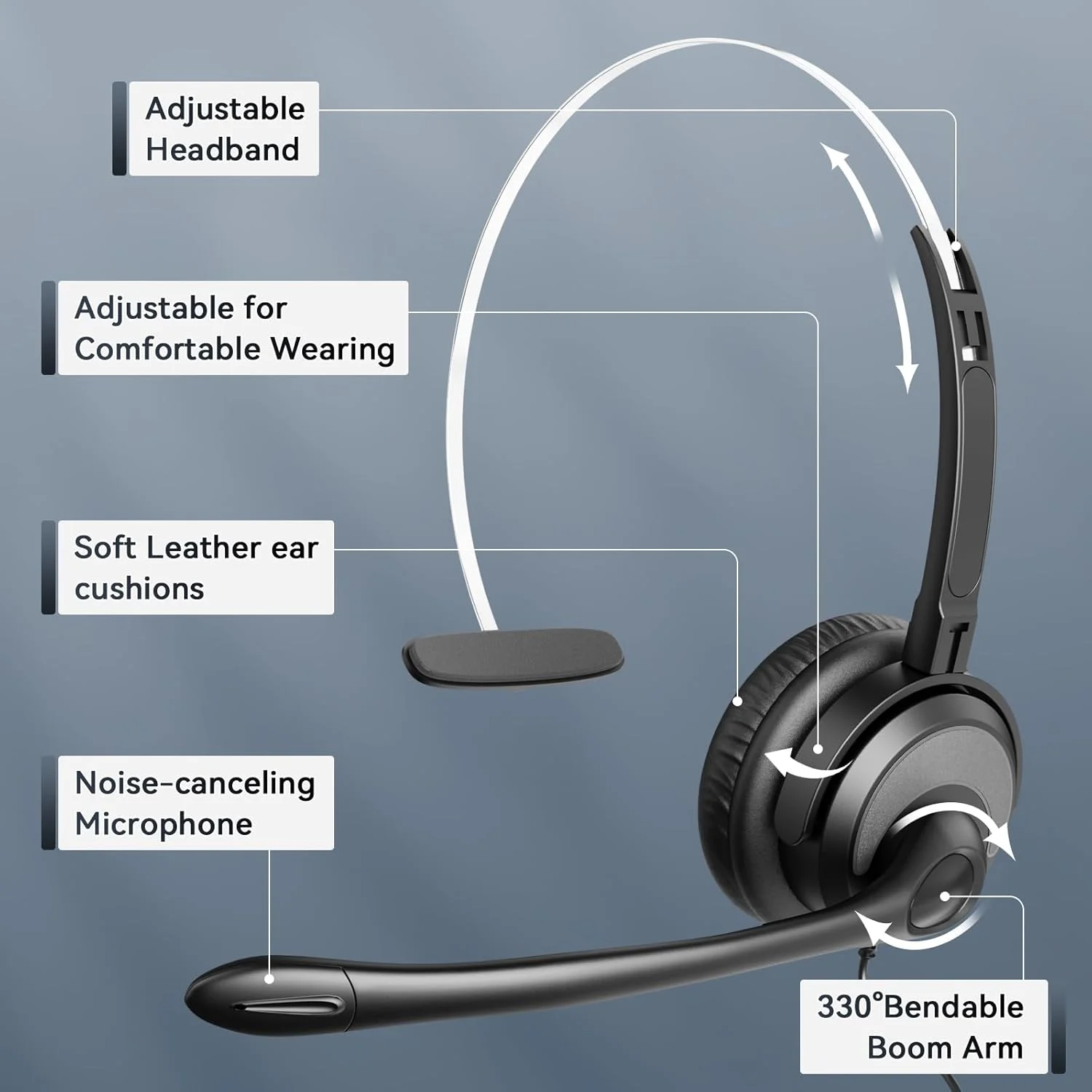 هدست تلفن برای تلفن های اداری، هدست تلفن سیمی مونو با میکروفون حذف نویز - هدست برای تلفن های ثابت اداری سازگار با Polycom Plantronics Nortel Toshiba Mitel ShoreTel