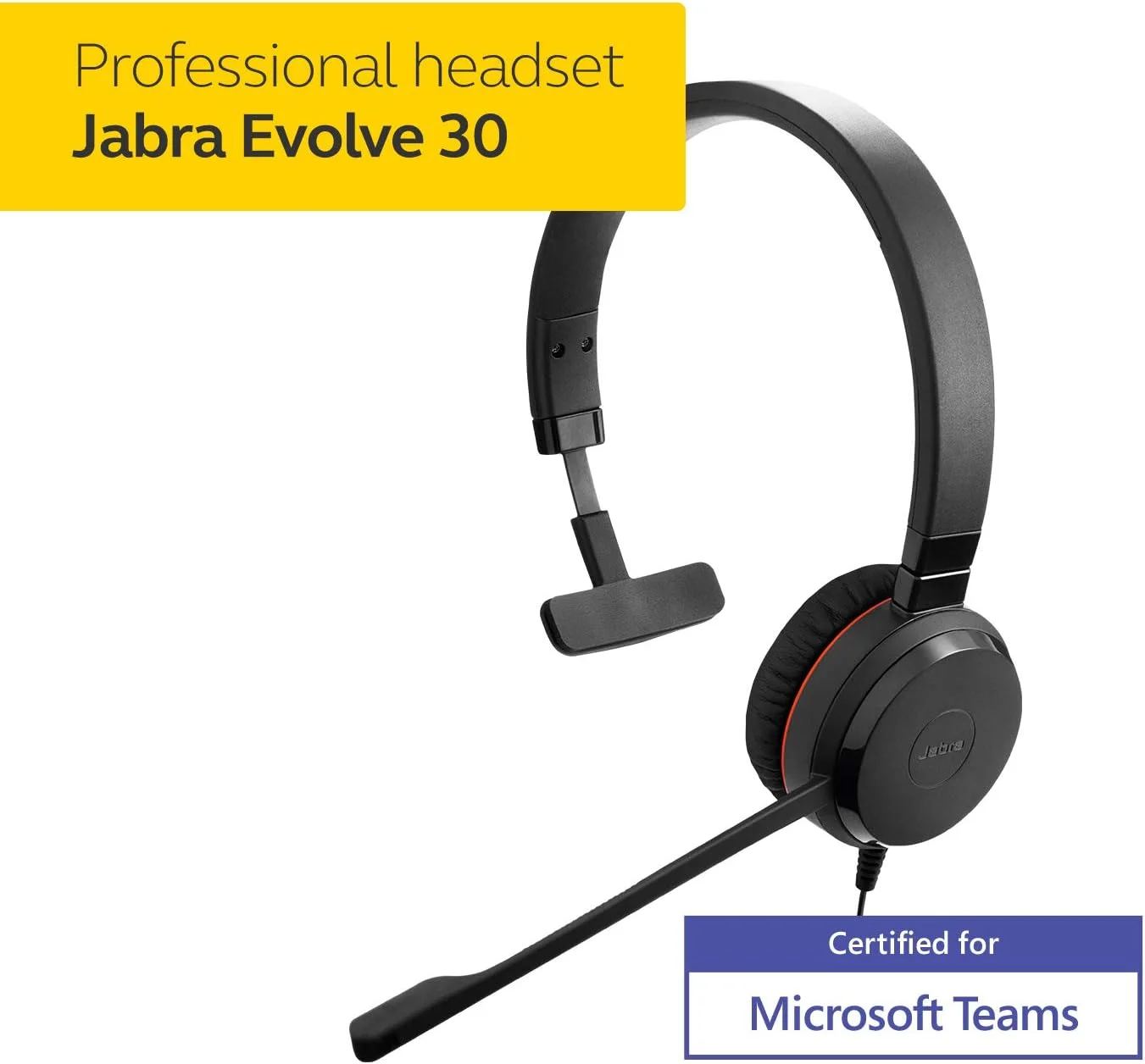 هدست تک گوش جبرا Evolve 30 II MS - هدفون دارای گواهی Microsoft برای تلفن نرم افزاری VoIP با حذف نویز پسیو - مشکی، سیمی