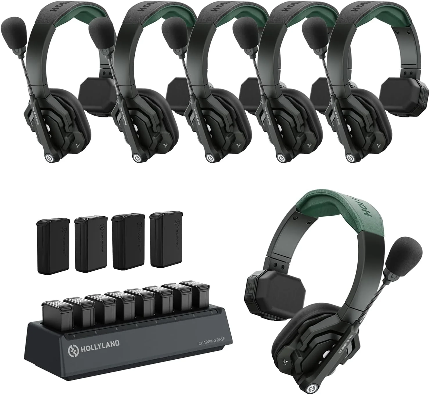 سیستم هدست اینترکام بی سیم Hollyland Solidcom SE PRO با قابلیت حذف نویز ENC برای 6 کاربر، برد 400 متری، ارتباط تیمی با هدست تک گوش 3.5 میلی متری برای فیلمبرداری و پخش زنده (نسخه 1.9 گیگاهرتز)