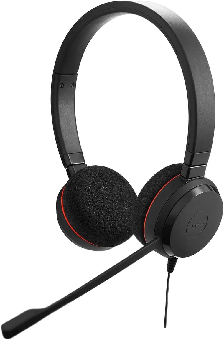 هدست استریو Jabra Evolve 20 UC – هدفون ارتباطات یکپارچه برای تلفن نرم افزاری VoIP با حذف نویز غیرفعال – کابل USB با کنترل تماس – مشکی (بازسازی شده)
