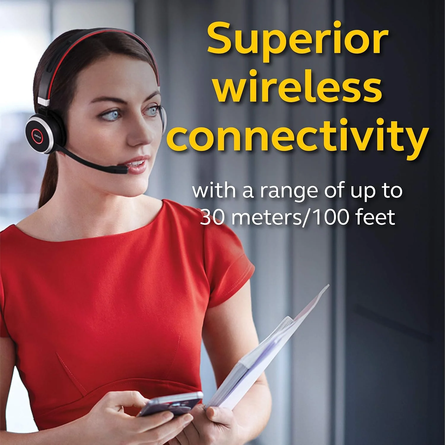 هدست بی‌سیم استریو رو گوشی Jabra Evolve 65 - هدفون بهینه شده برای ارتباطات یکپارچه با باتری بادوام - آداپتور بلوتوث USB - مشکی