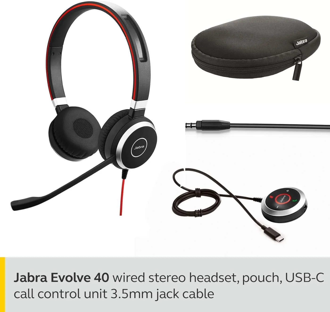 هدست استریو Jabra Evolve 40 MS – هدفون دارای گواهی Microsoft Teams برای تلفن نرم افزاری VoIP با حذف نویز غیرفعال – کابل USB-C با کنترلر – مشکی