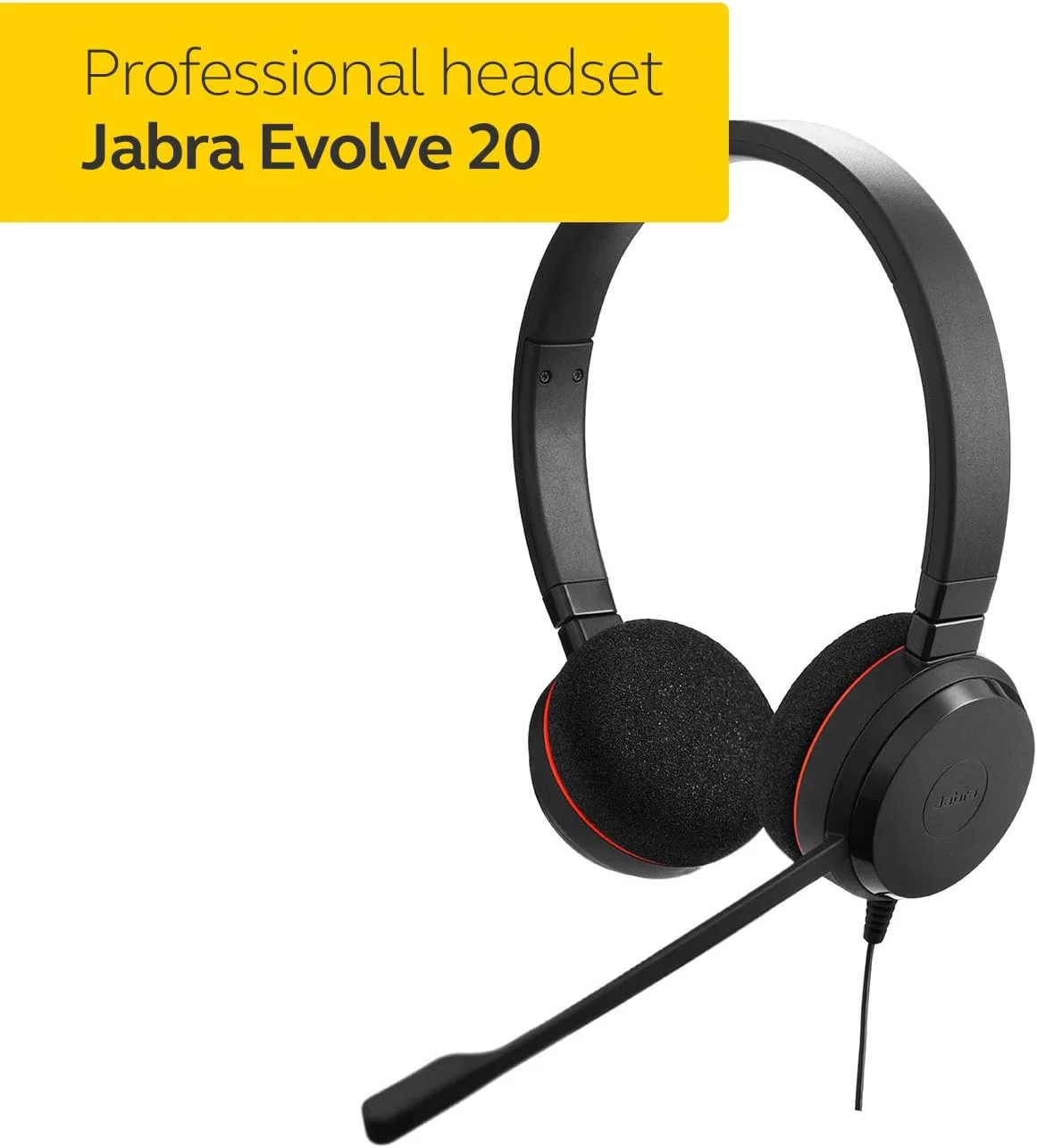 هدست استریو Jabra Evolve 20 UC – هدفون ارتباطات یکپارچه برای تلفن نرم افزاری VoIP با حذف نویز غیرفعال – کابل USB با کنترل تماس – مشکی (بازسازی شده)