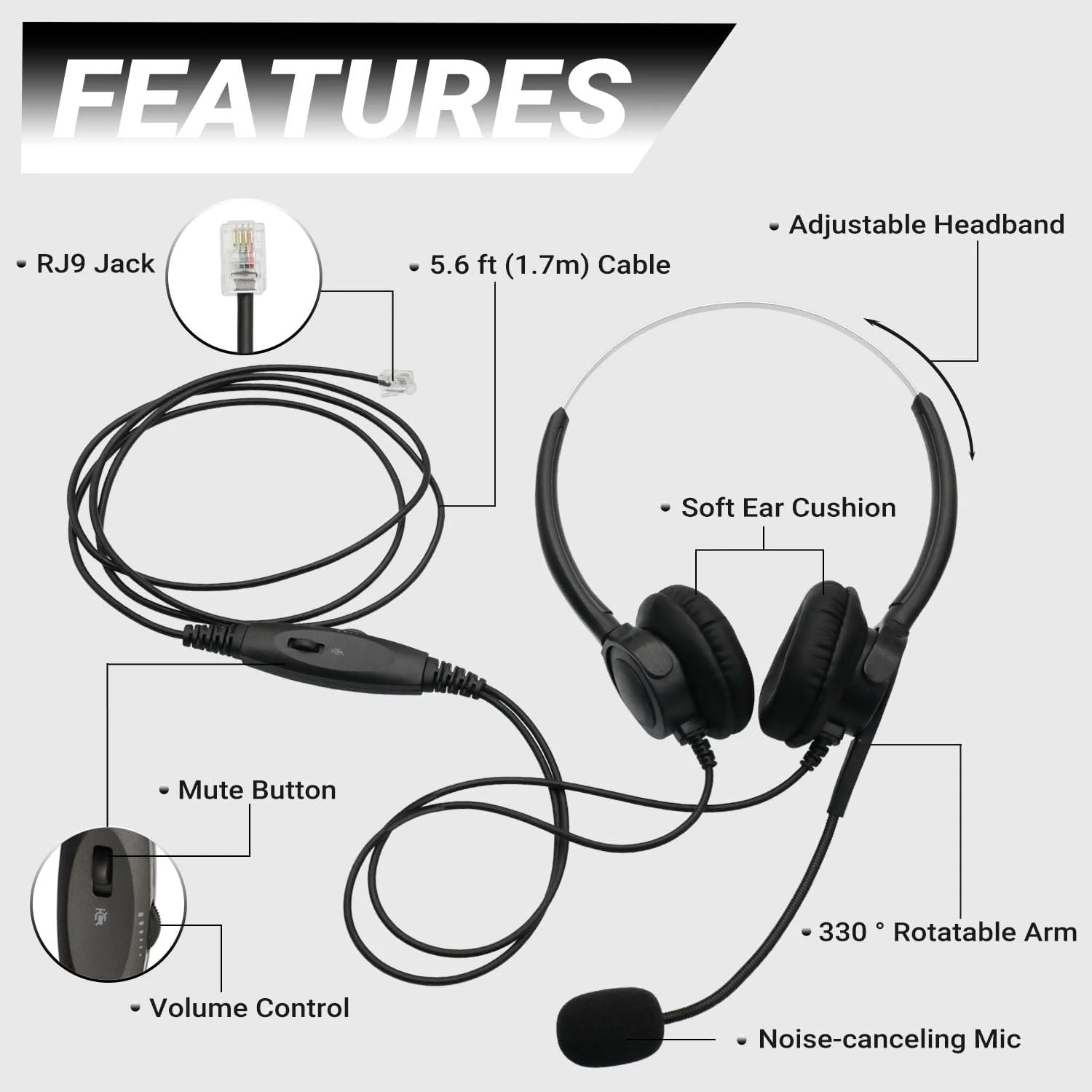 هدست تلفن دو گوشی RJ9 Karier برای تلفن های اداری سیسکو، هدست تلفن سیمی با میکروفون حذف نویز و دکمه قطع صدا برای تلفن های سیسکو 6941 7811 7821 7841 7861 7940 7961 7965 8811 8841