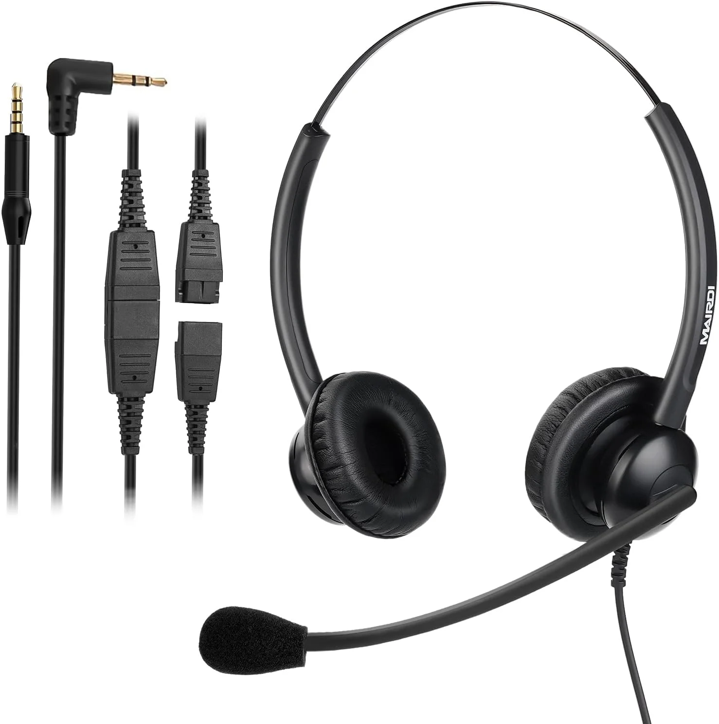هدست تلفن 2.5 میلی‌متری MAIRDI با میکروفون حذف نویز برای تلفن‌های بی‌سیم دکت Jabra Cisco SPA Polycom Grandstream Panasonic Zultys Gigaset و سایر تلفن‌های بی‌سیم دکت، شامل کانکتور 3.5 میلی‌متری برای تلفن همراه