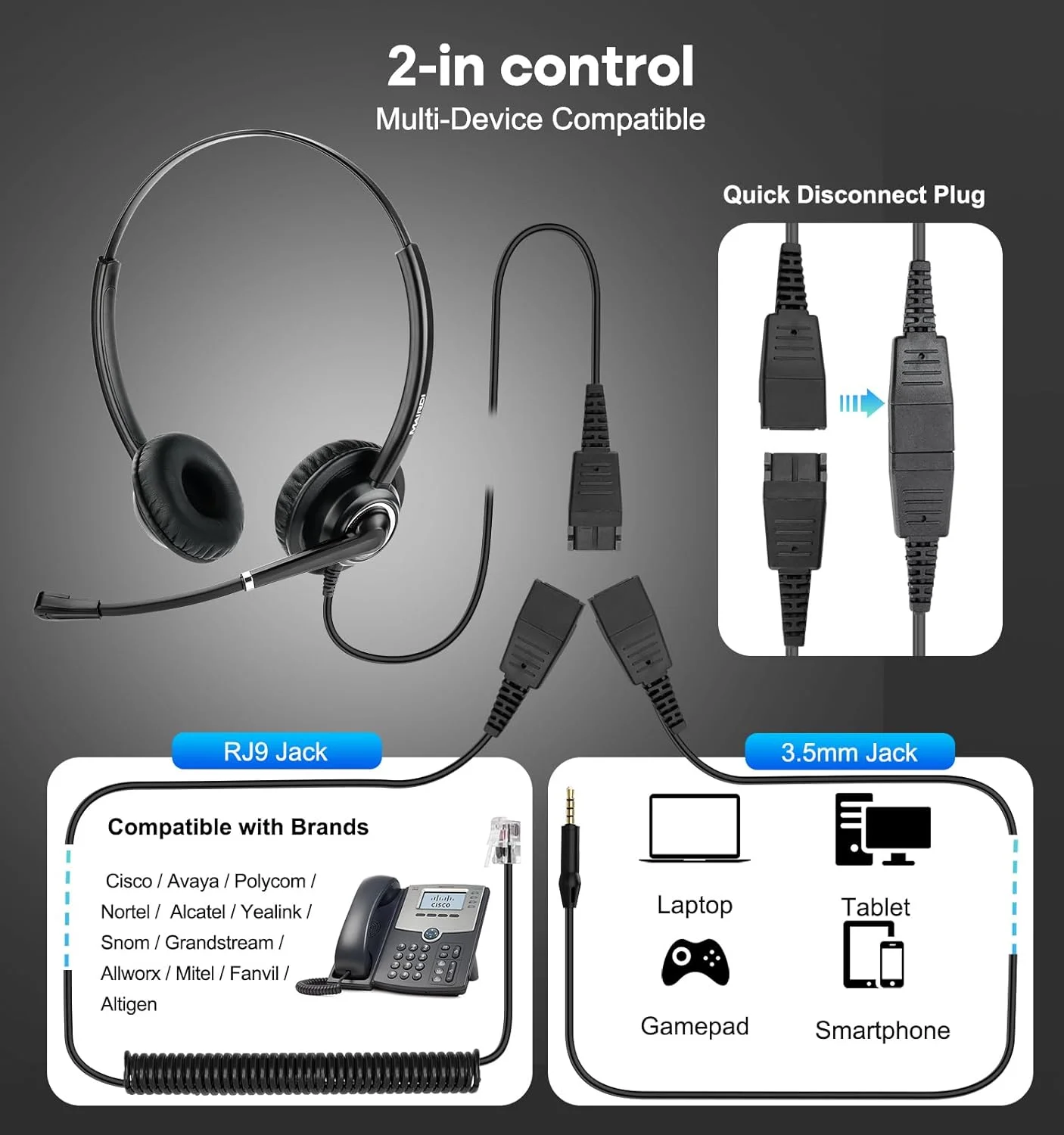 هدست تلفن MAIRDI RJ9 با میکروفون حذف نویز برای Cisco Jabra به همراه کانکتور اضافی 3.5 میلی متری برای موبایل و لپ تاپ هدست تلفن MAIRDI RJ9 با میکروفون حذف نویز برای Cisco Jabra به همراه کانکتور اضافی 3.5 میلی متری برای موبایل و لپ تاپ
