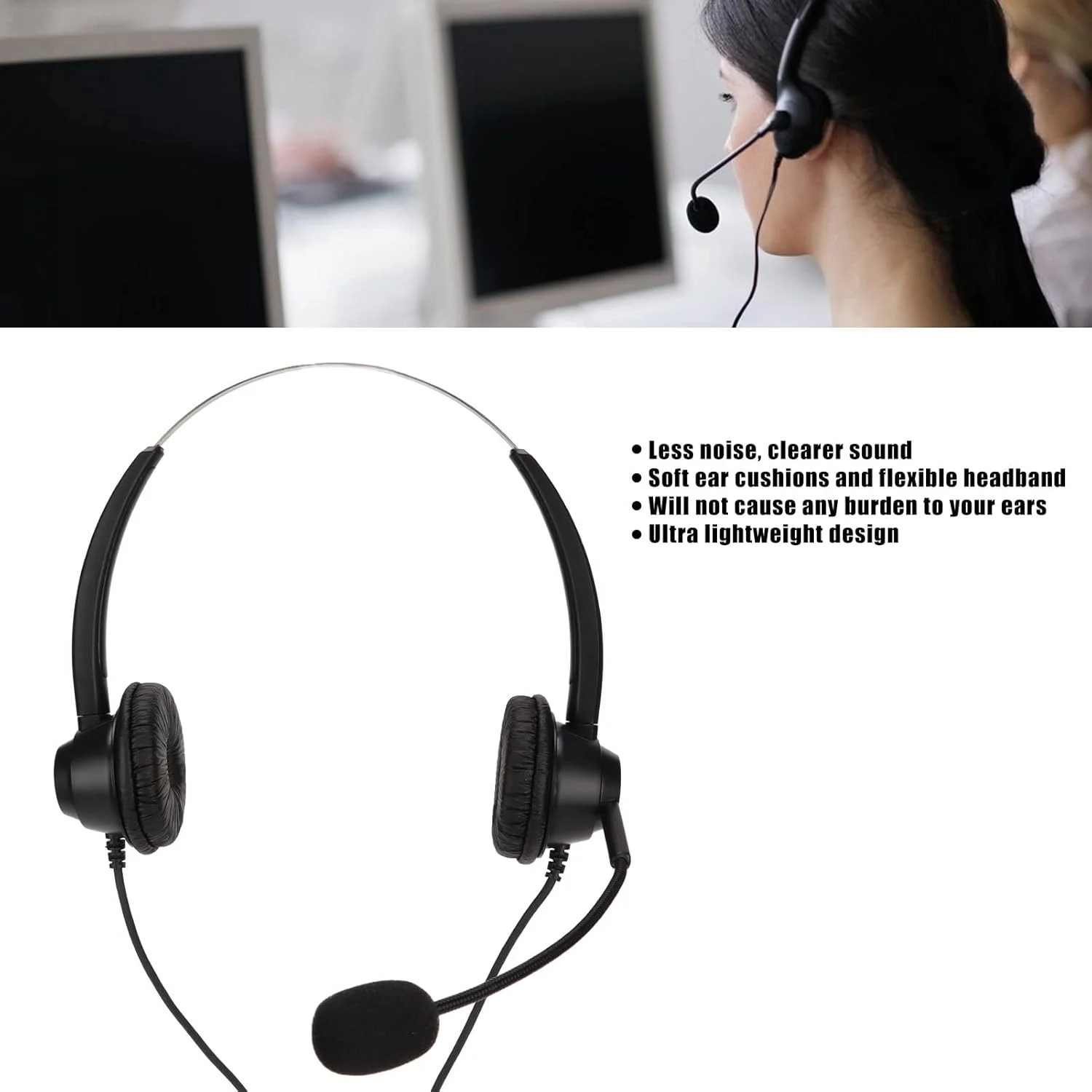 هدست با میکروفون، هدست تجاری دو گوش H360D RJ9 U900 با دوشاخه RJ9 مشکی، تنظیم صدا و حذف نویز به همراه کارت صدای USB برای مرکز تماس اداری هدست با میکروفون، هدست تجاری دو گوش H360D RJ9 U900 با دوشاخه RJ9 مشکی، تنظیم صدا و حذف نویز به همراه کارت صدای USB برای مرکز تماس اداری