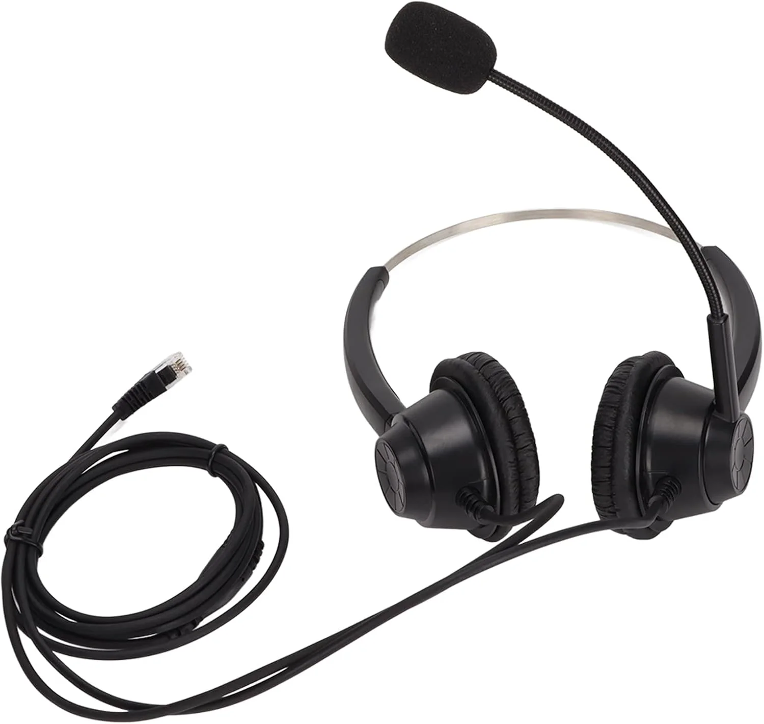 هدست تجاری با میکروفون حذف نویز، هدفون تلفن سیمی دو طرفه با دوشاخه RJ9 برای خدمات مشتری، میکروفون تنظیم صدا