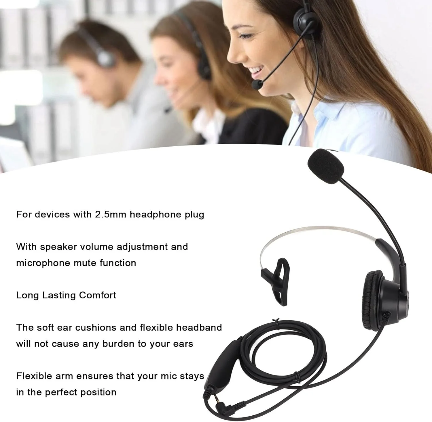 هدست با میکروفون، هدست تجاری تک گوش H360‑2.5MV با فیش 2.5 میلیمتری، مشکی، تنظیم صدا، حذف نویز، هدست تلفن برای مرکز تماس و خدمات مشتری هدست با میکروفون، هدست تجاری تک گوش H360‑2.5MV با فیش 2.5 میلیمتری، مشکی، تنظیم صدا، حذف نویز، هدست تلفن برای مرکز تماس و خدمات مشتری