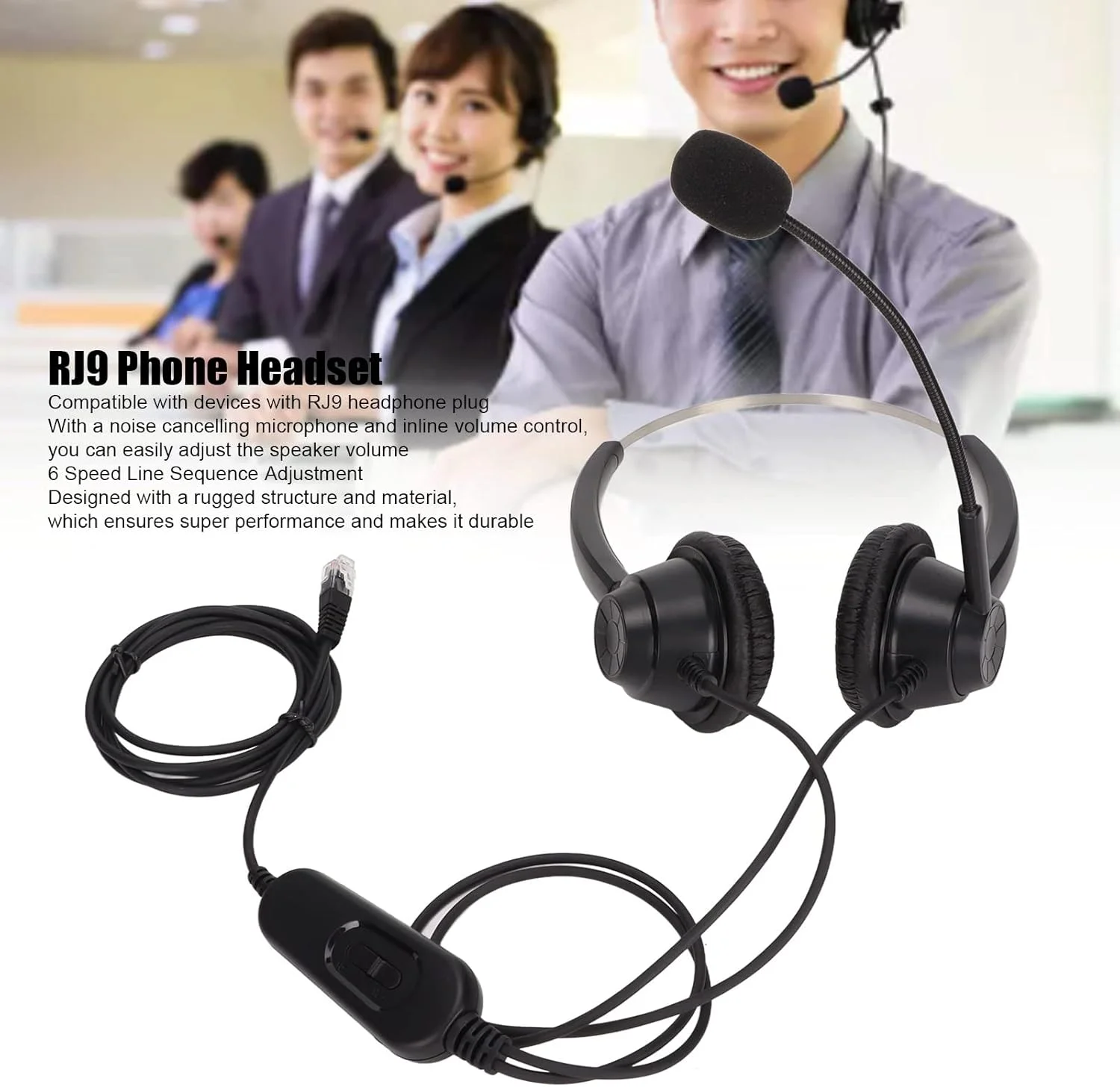 هدست تلفن با میکروفون حذف نویز، دوتایی RJ9، هدست تلفن سیمی برای خدمات مشتری، تنظیم صدا و قطع صدا هدست تلفن با میکروفون حذف نویز، دوتایی RJ9، هدست تلفن سیمی برای خدمات مشتری، تنظیم صدا و قطع صدا