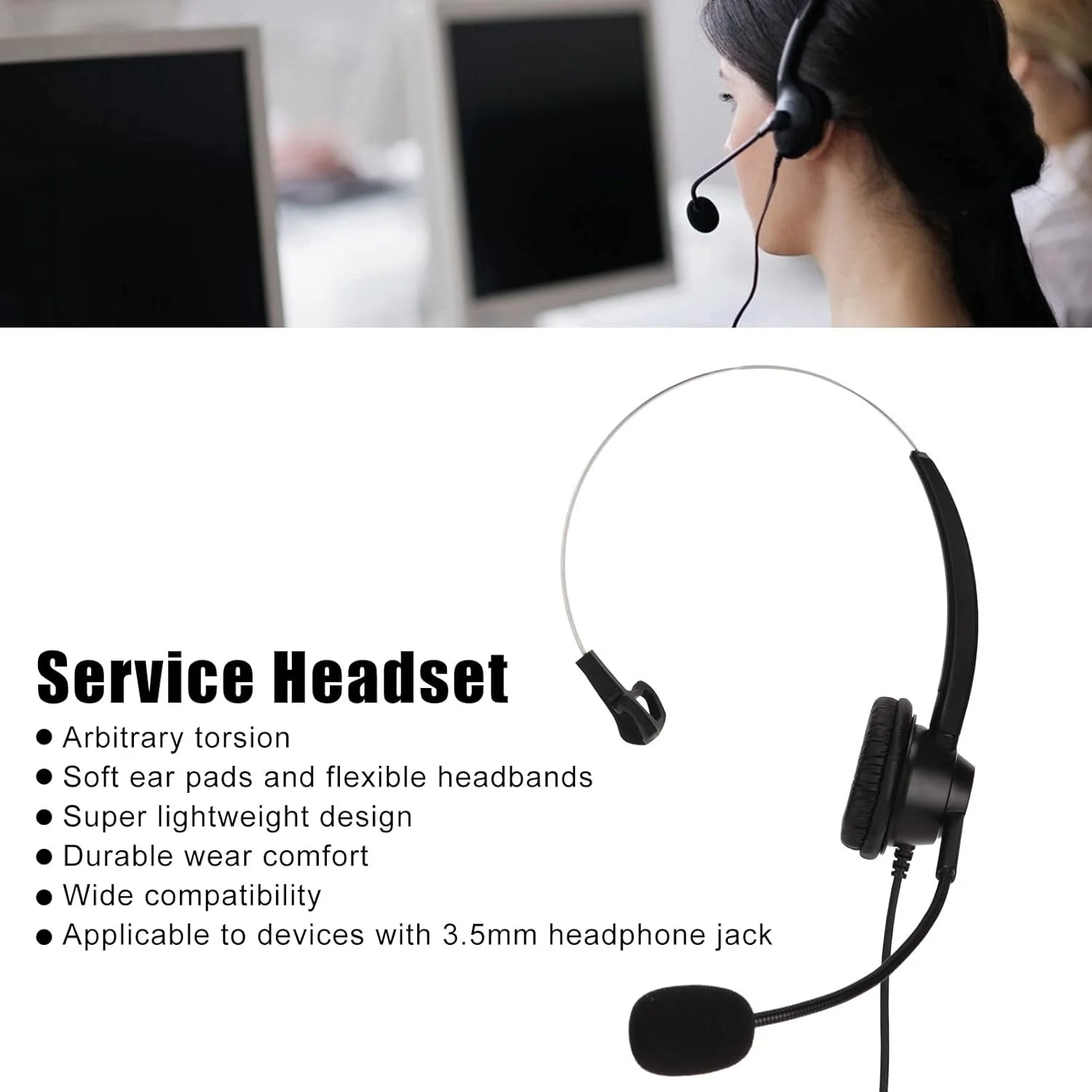 هدست با میکروفون مدل H360-3.5، هدست تجاری تک گوش با پورت 3.5 میلی متری (زانوئی) مشکی، تنظیم صدا و حذف نویز، مناسب برای مرکز تماس و خدمات مشتری هدست با میکروفون مدل H360-3.5، هدست تجاری تک گوش با پورت 3.5 میلی متری (زانوئی) مشکی، تنظیم صدا و حذف نویز، مناسب برای مرکز تماس و خدمات مشتری