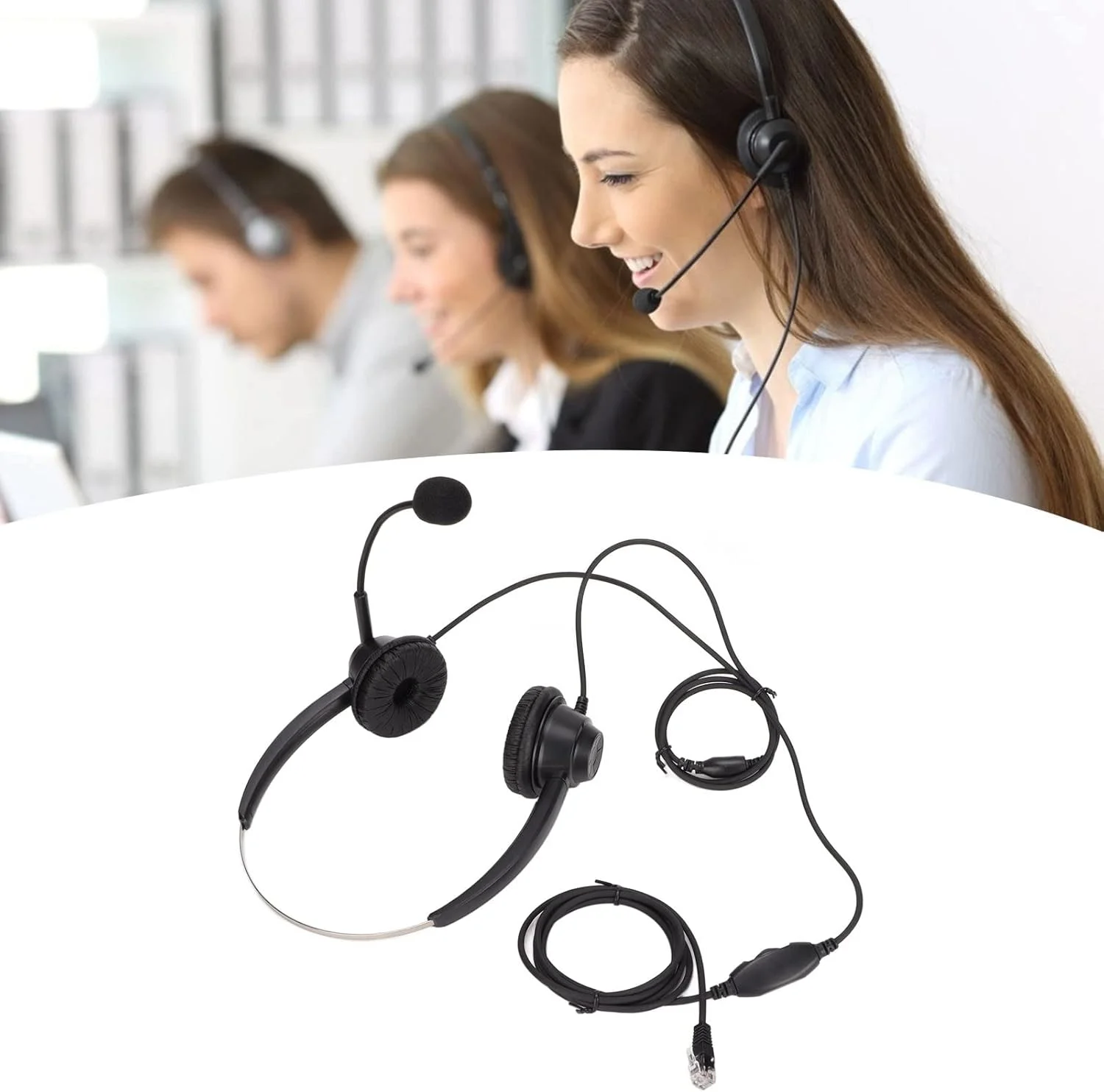 هدست تلفن با میکروفون حذف نویز، دوتایی RJ9 Plug سیم دار برای تلفن های VOIP، تنظیم صدا و قطع صدا هدست تلفن با میکروفون حذف نویز، دوتایی RJ9 Plug سیم دار برای تلفن های VOIP، تنظیم صدا و قطع صدا