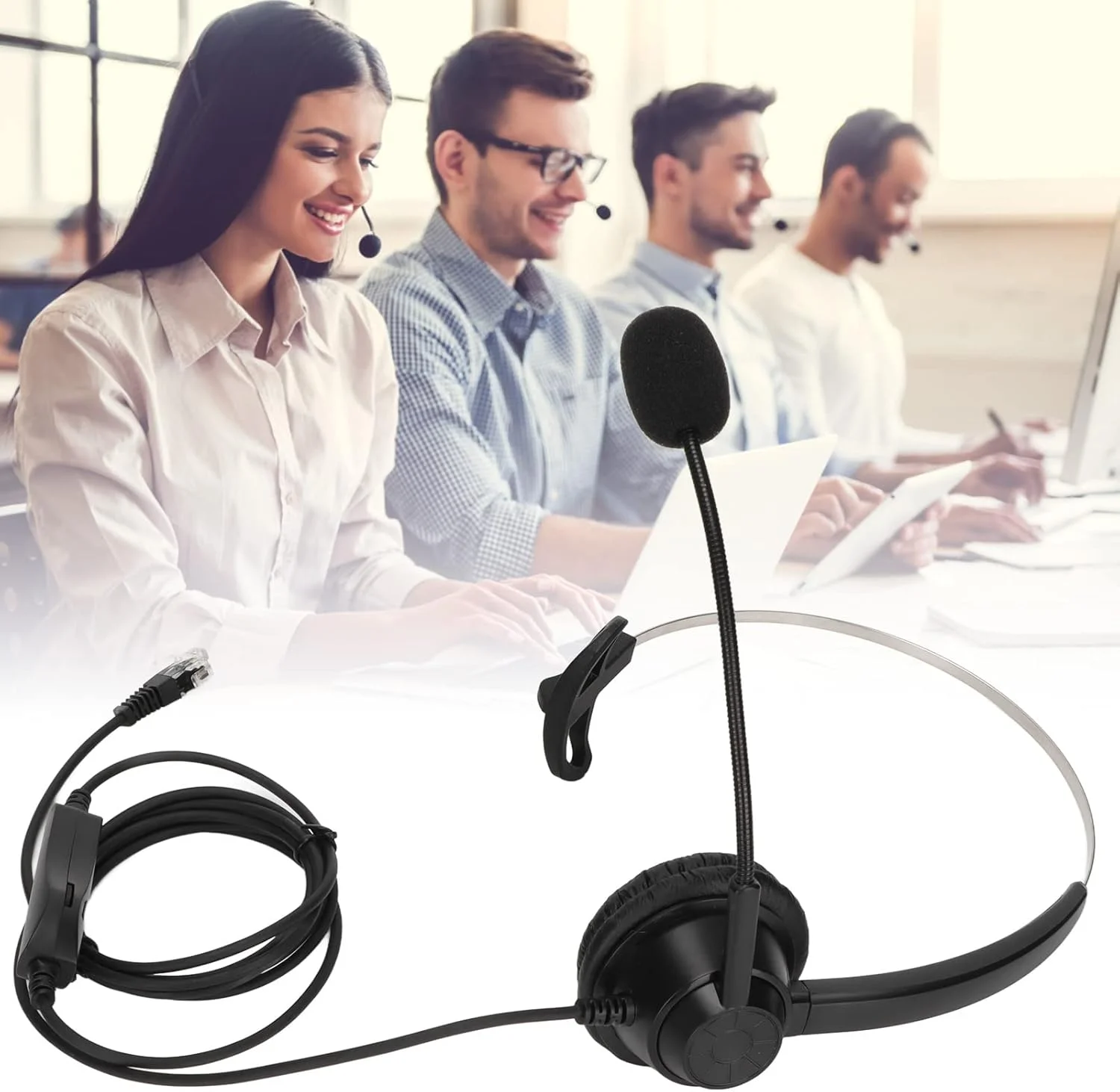 هدست با میکروفون، هدست تجاری تک گوش H360-RJ9-MV با دوشاخه کریستالی RJ9، هدست تلفن مشکی با قابلیت تنظیم صدا و حذف نویز برای مرکز تماس، خدمات مشتری و دوره های آنلاین هدست با میکروفون، هدست تجاری تک گوش H360-RJ9-MV با دوشاخه کریستالی RJ9، هدست تلفن مشکی با قابلیت تنظیم صدا و حذف نویز برای مرکز تماس، خدمات مشتری و دوره های آنلاین