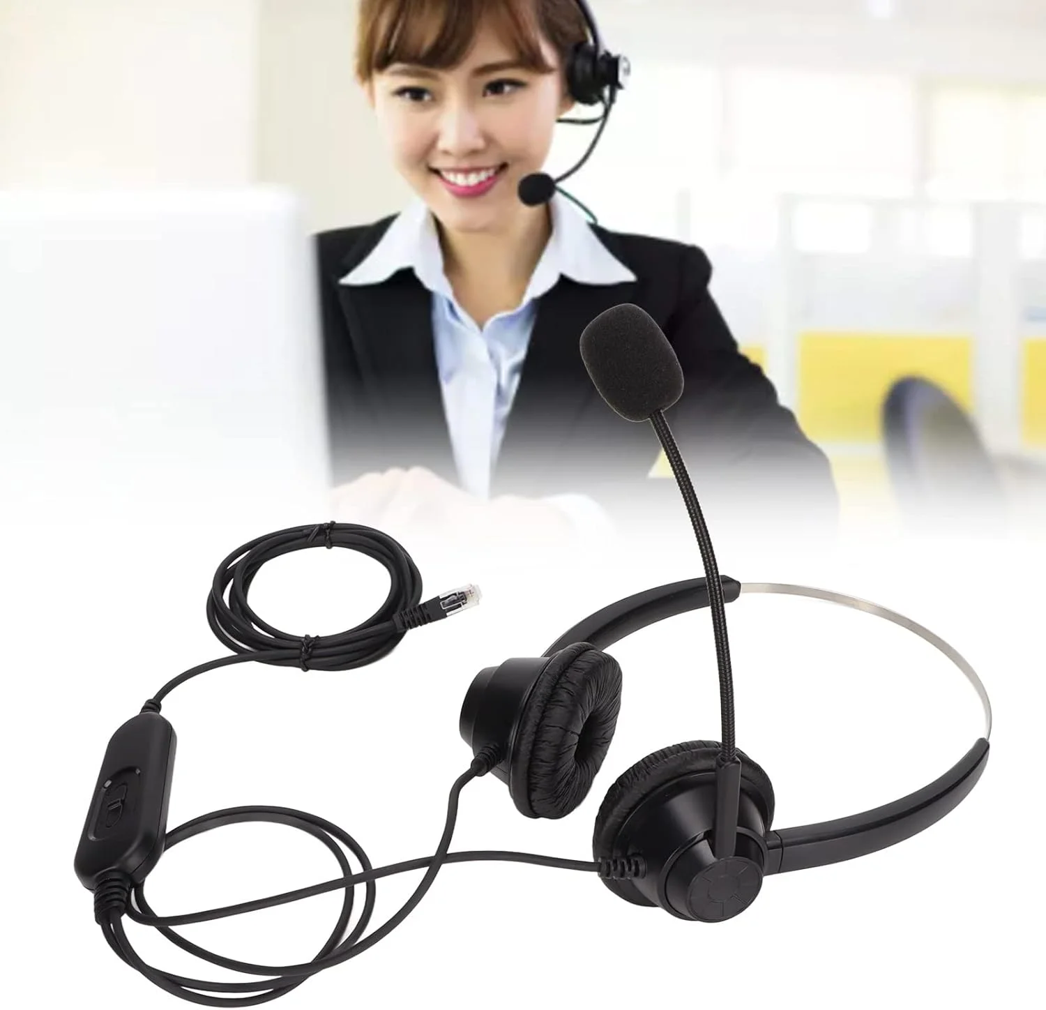 هدست تلفن با میکروفون حذف نویز، دوتایی RJ9، هدست تلفن سیمی برای خدمات مشتری، تنظیم صدا و قطع صدا هدست تلفن با میکروفون حذف نویز، دوتایی RJ9، هدست تلفن سیمی برای خدمات مشتری، تنظیم صدا و قطع صدا