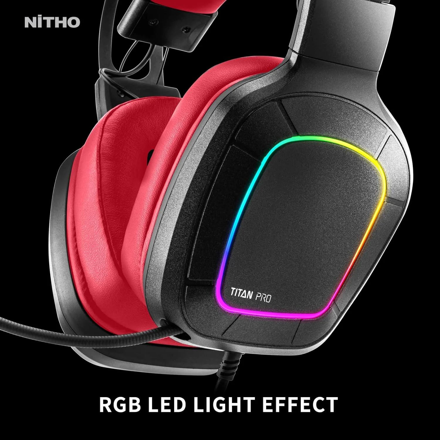 هدست گیمینگ نیثو Titan Pro Red 7.1 USB با کارت صدای داخلی، میکروفون حذف نویز و نور LED RGB (بازی های الکترونیکی/پلی استیشن 4/ویندوز 7/ویندوز XP)