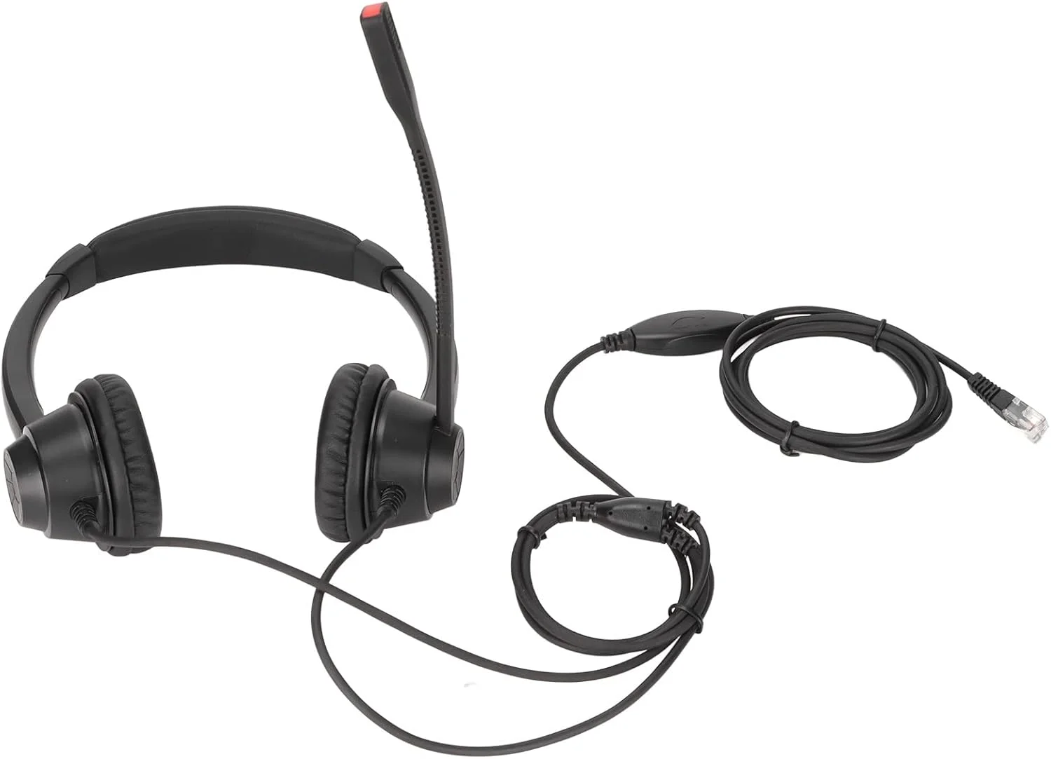 هدست تلفن RJ9 با میکروفون HD داخلی، هدست اداری دو گوشی با قابلیت تنظیم صدای بلندگو، مشکی هدست تلفن RJ9 با میکروفون HD داخلی، هدست اداری دو گوشی با قابلیت تنظیم صدای بلندگو، مشکی