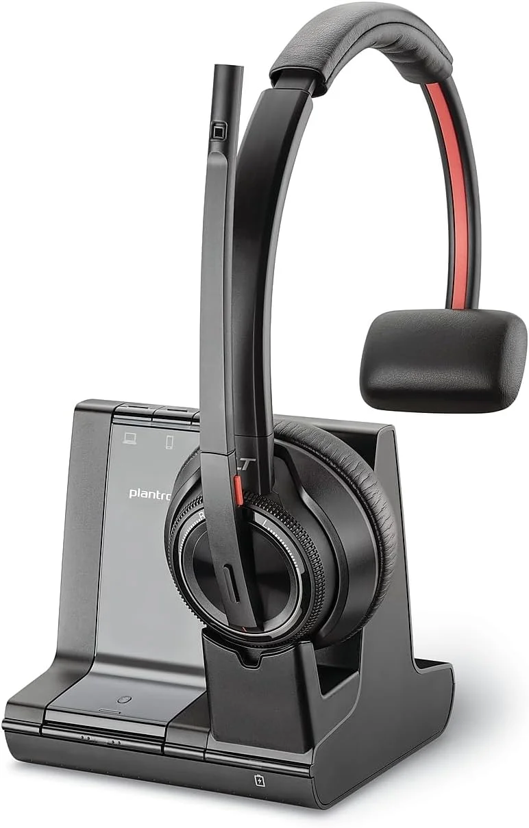 هدست بی سیم دکت Plantronics Savi 8210 Office (پلی) - تک گوش (مونو) - سازگار برای اتصال به کامپیوتر/مک یا تلفن همراه از طریق بلوتوث - کار با Teams (تایید شده)، Zoom