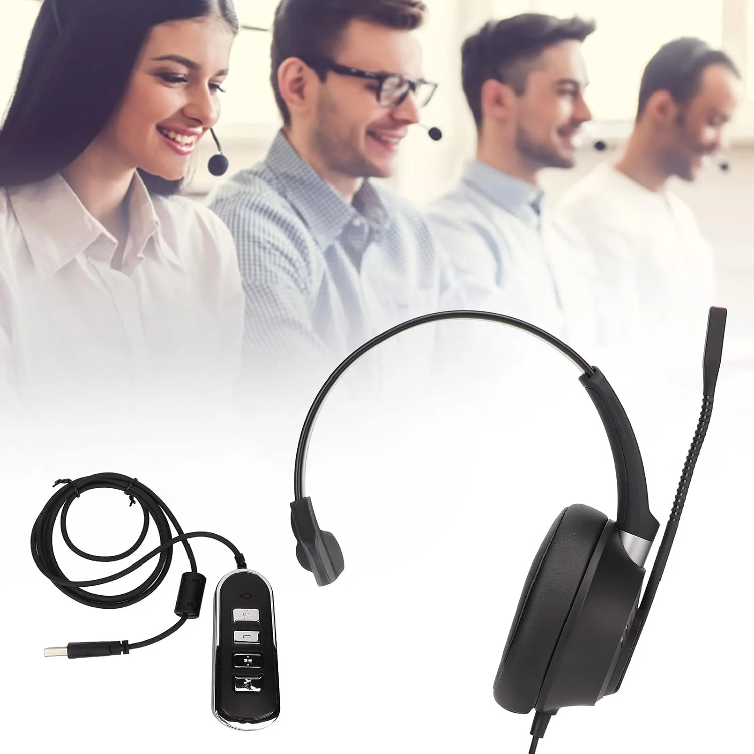 هدست حرفه ای تک گوش، اتصال آسان و سریع، تنظیم صدا با پورت 3.5 میلی متری برای منزل، تماس های کنفرانسی و مراکز تماس هدست حرفه ای تک گوش، اتصال آسان و سریع، تنظیم صدا با پورت 3.5 میلی متری برای منزل، تماس های کنفرانسی و مراکز تماس