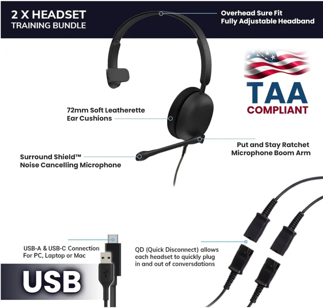 بسته هدست تک گوشی Project Telecom مناسب آموزش، نظارت و مربیگری، سازگار با USB-A و USB-C، دارای کنترل های درون خطی و حذف نویز، سازگاری گسترده (تک گوشی) بسته هدست تک گوشی Project Telecom مناسب آموزش، نظارت و مربیگری، سازگار با USB-A و USB-C، دارای کنترل های درون خطی و حذف نویز، سازگاری گسترده (تک گوشی)