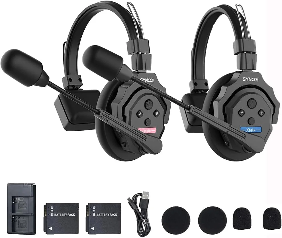 سیستم اینترکام هدست بی‌سیم SYNCO XTalk X2، 2.4 گیگاهرتز فول دوبلکس 350 متر، نظارت بی‌درنگ، 20 ساعت عمر باتری، هدست تلفن برای ارتباط تیمی بین 2 نفر